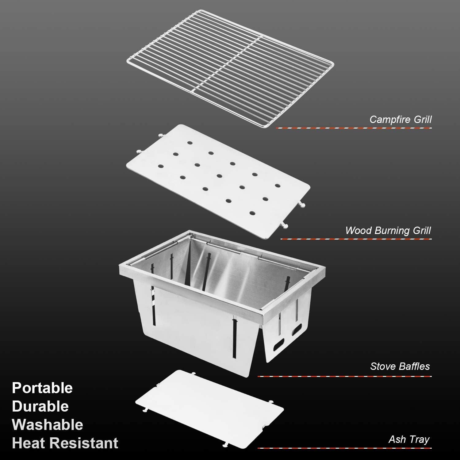 Dazone Charcoal Foldable Outdoor Grill, Portable Stainless Steel BBQ Stove (Silver, 7.50 in) a6v80