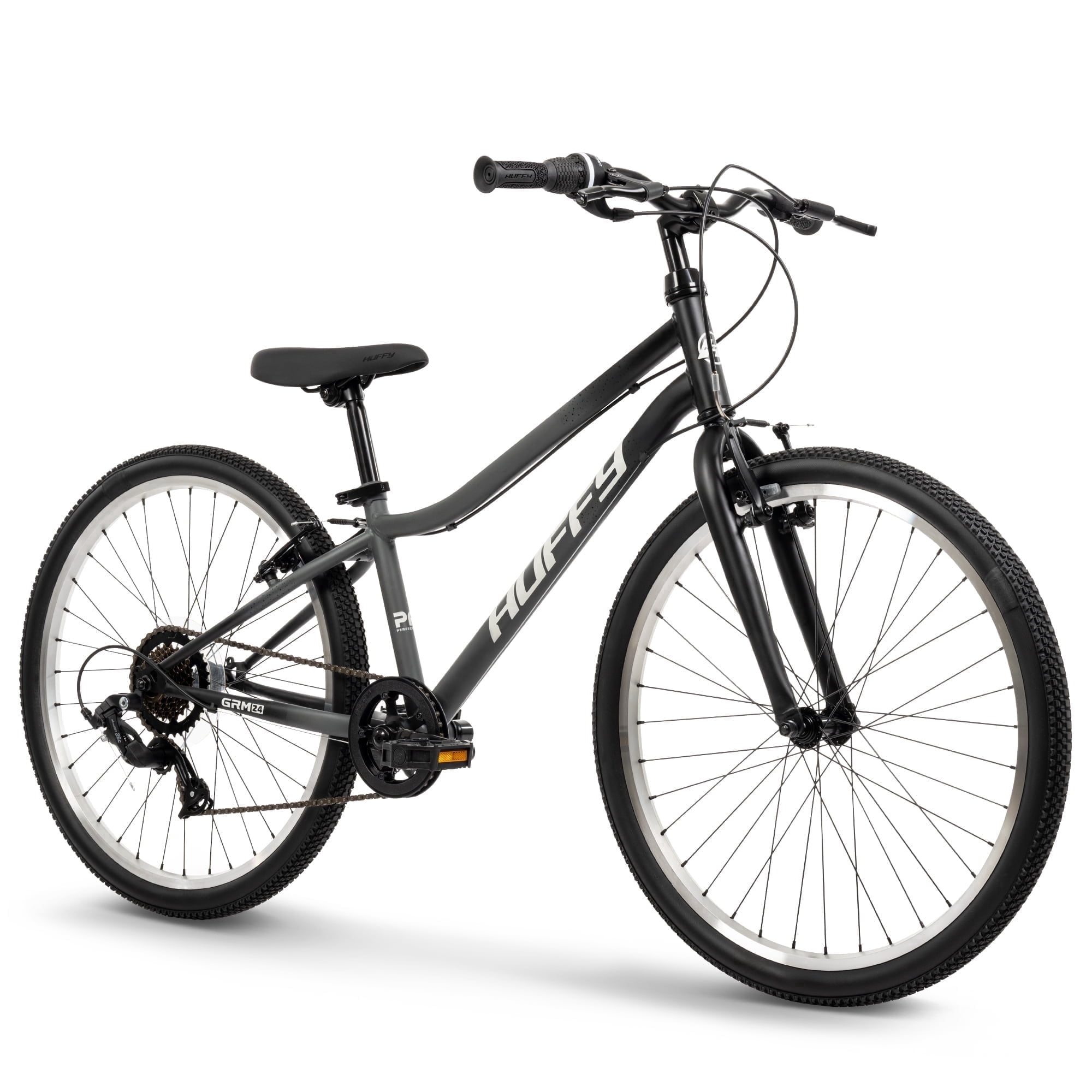 Huffy 24-Inch GRM Kids Bike, 7-Speed Drivetrain, Perfect Fit Frame, Dual Hand Brakes (Cool Gray, 24 in) baefv