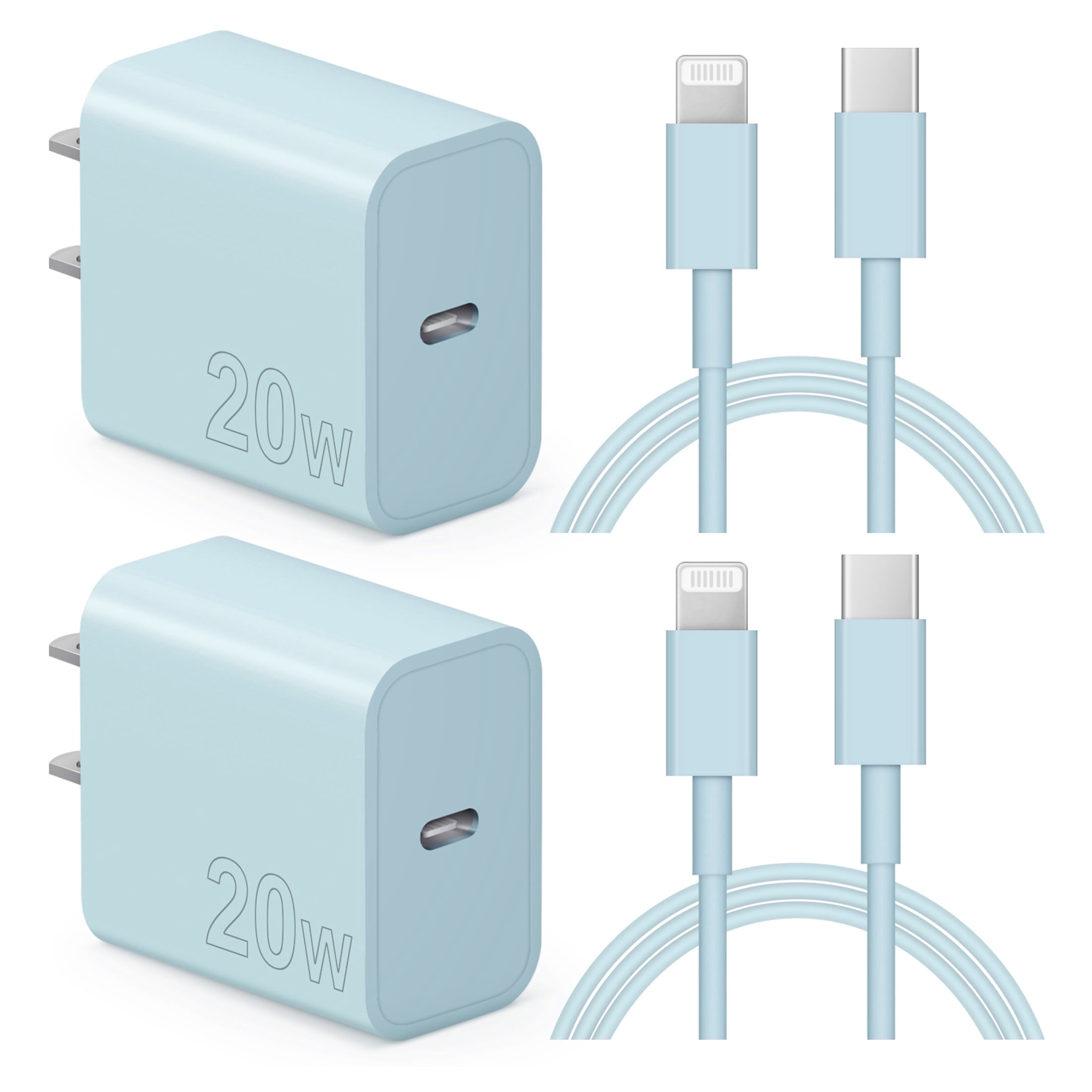 Coreykin 20W USB-C Wall Charger and 6 ft Cable Set (2 Pack, Blue) 1n0s0