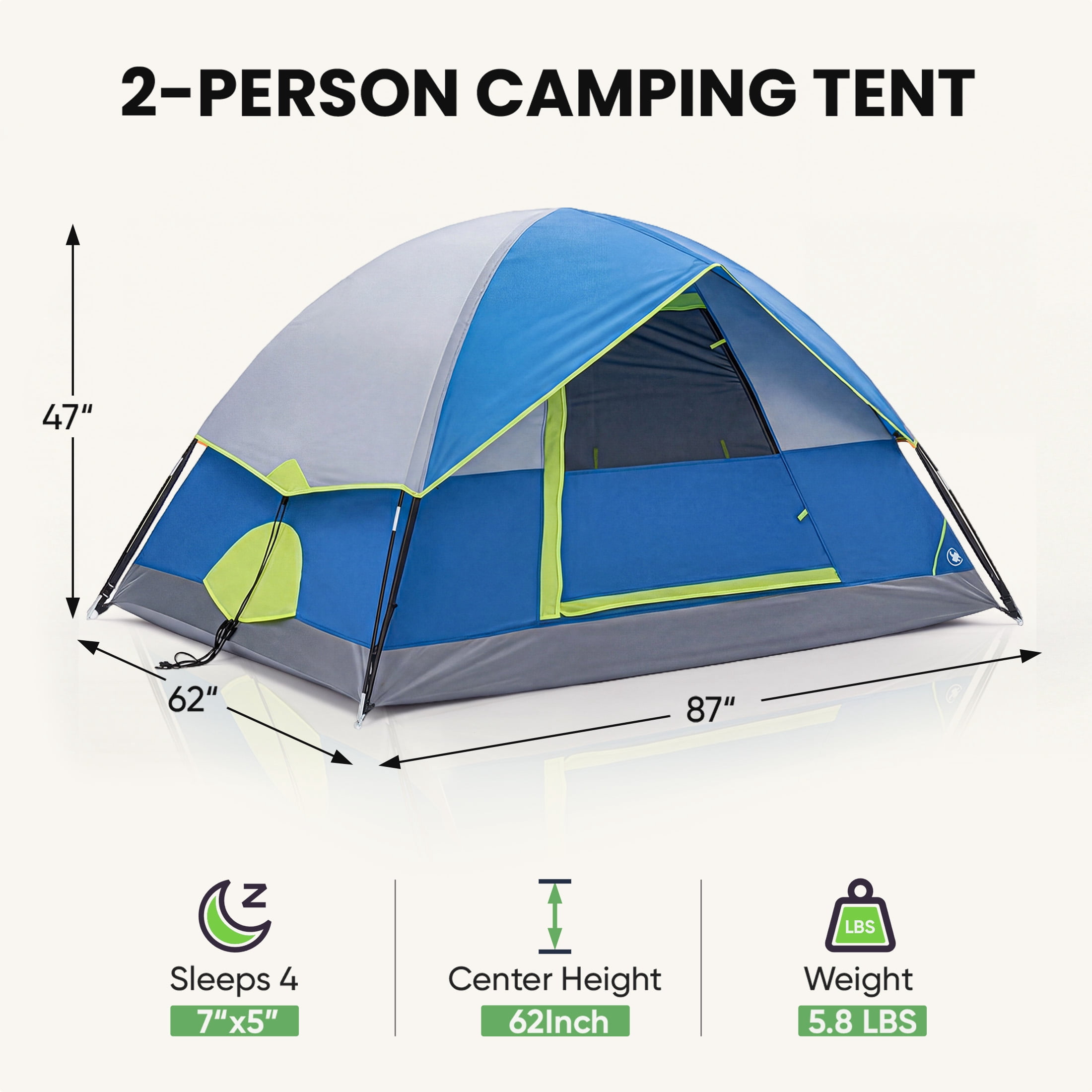 EDX 2-Person Waterproof Dome Camping Tent with Rainfly and Mesh Windows (Blue, 2-Person) jqvs2