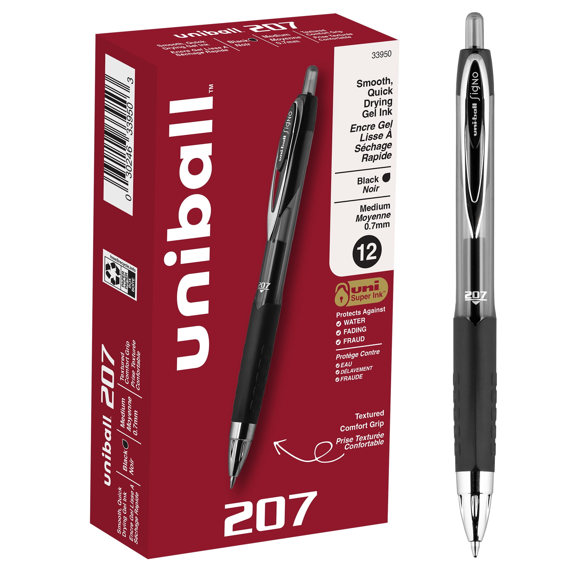 uniball 207 Retractable Gel Pens, Smooth Writing, Archival Quality (Black, 12 Count) xjfct