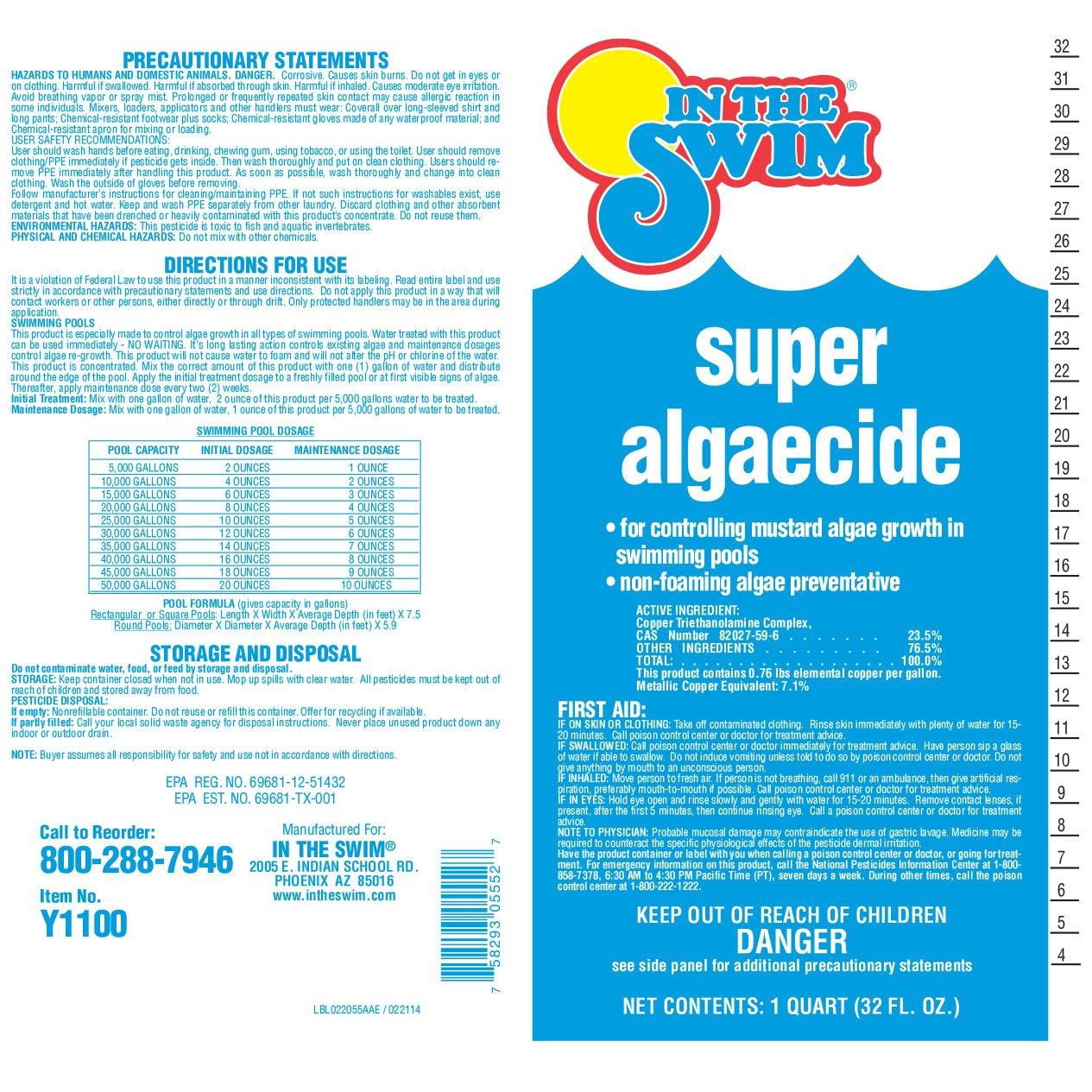 In The Swim Super Algaecide for Swimming Pools, Non-Foaming Yellow and Mustard Algae Preventative (32 fl oz) p8l3w