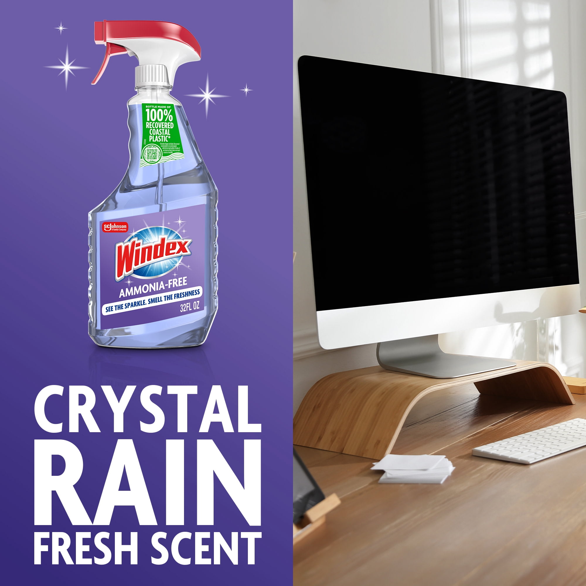 Windex Ammonia-Free Glass and Mirror Cleaner, Streak-Free Shine, Crystal Rain Scent (32 fl oz) jb9hu