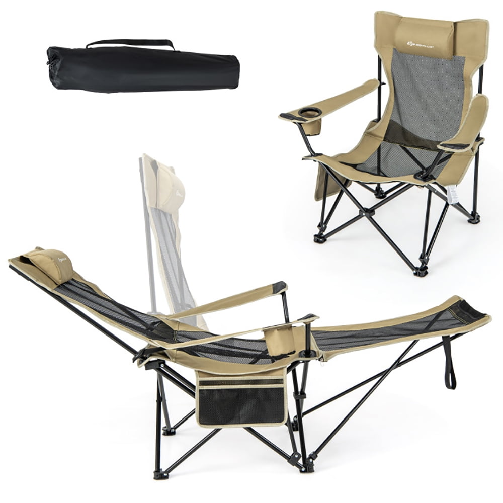Barara King Folding Camping Lounge Chair with Detachable Footrest and Adjustable Backrest (Khaki, One Size) r4nmc