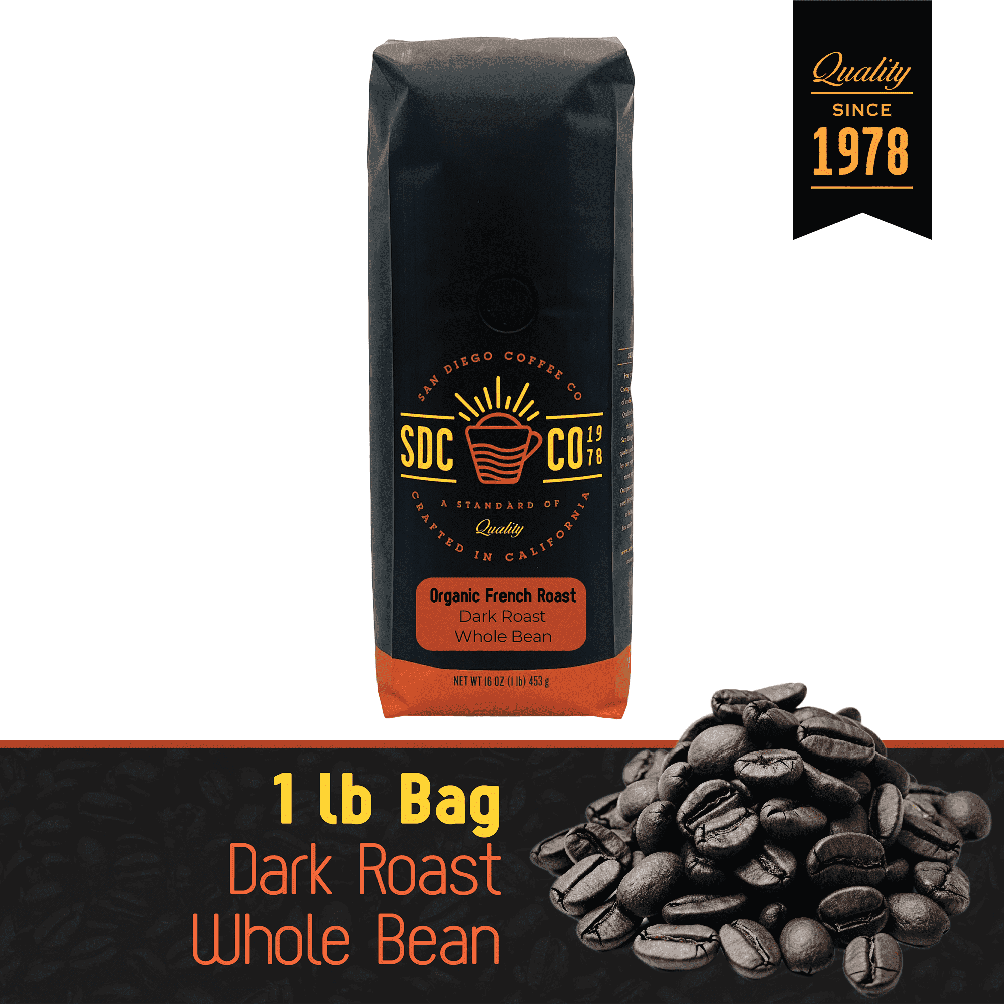 San Diego Coffee Organic French Roast Dark Roast Whole Bean Coffee (16 oz) ro0i0