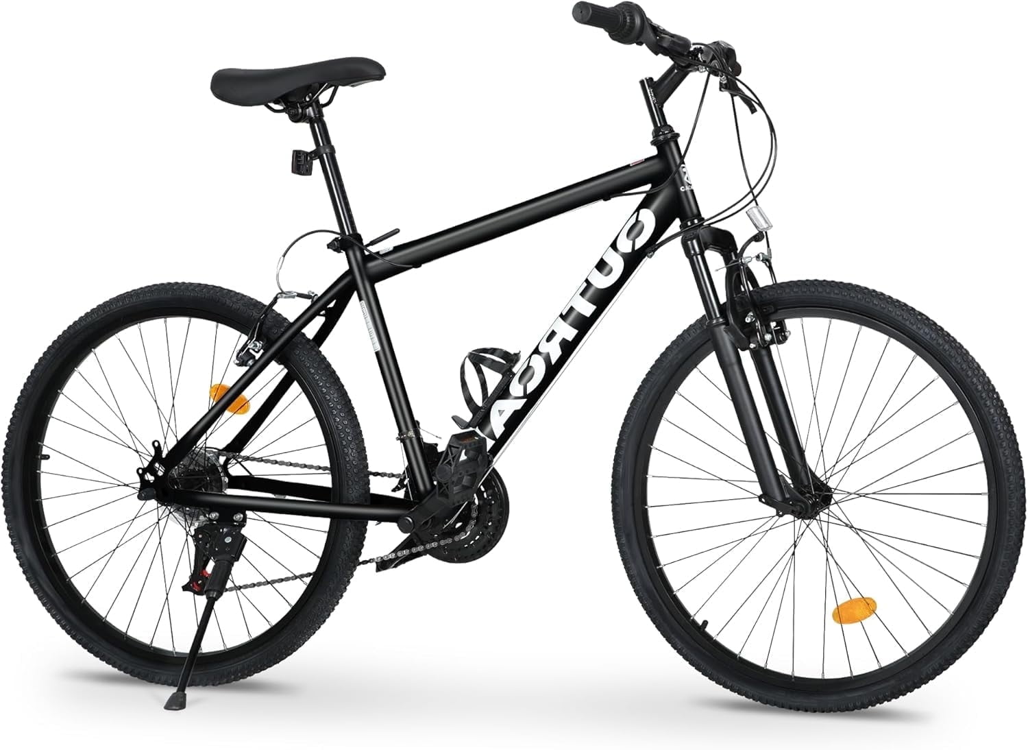 MarKnig 26 in Mountain Bike 7 Speed Adult Bicycle with High-Carbon Steel Frame (Black, 26 in) wqvcp