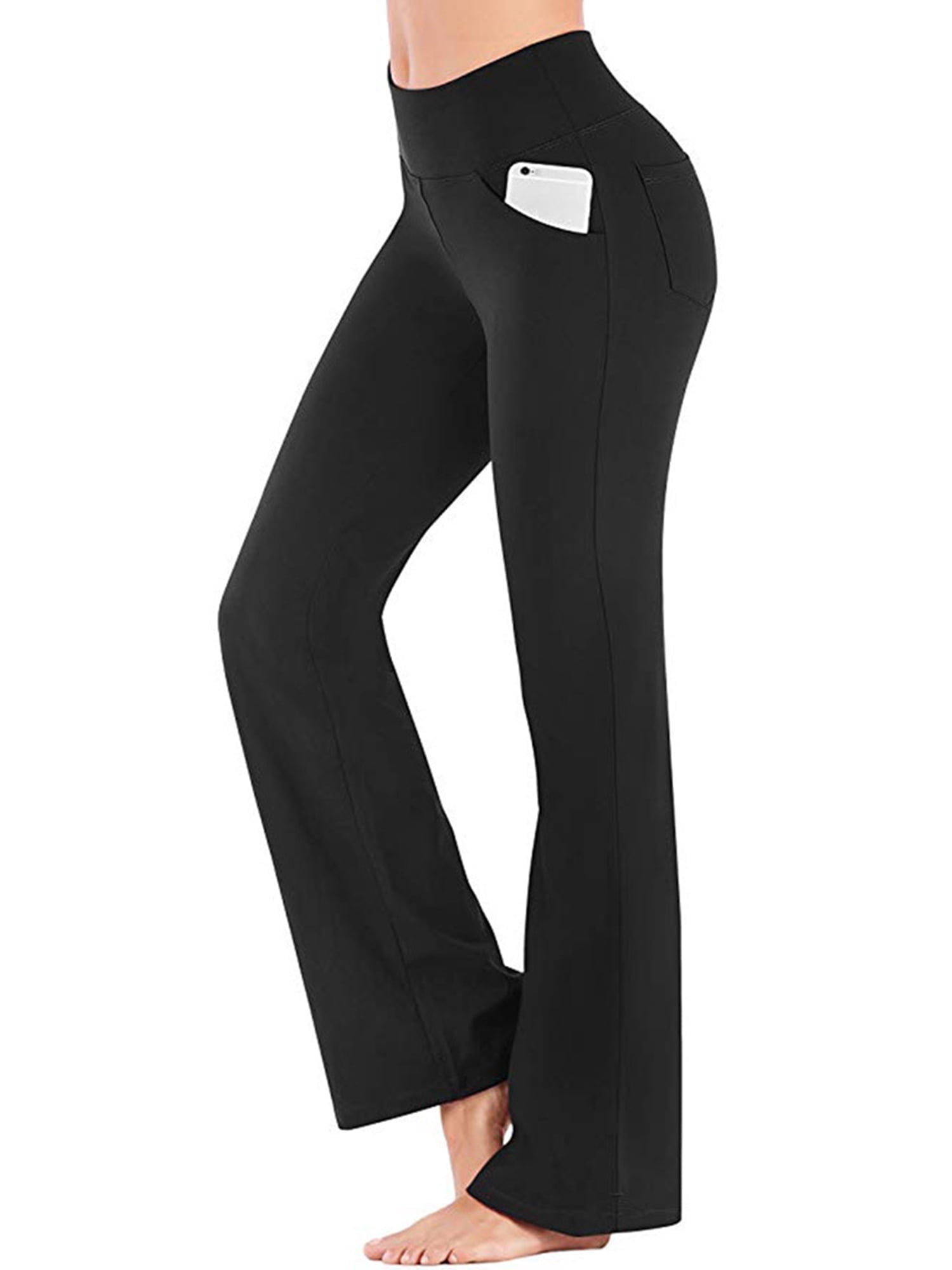 Sexy Dance Women's Bootcut Yoga Pants High Waist Tummy Control Workout Trousers with Pockets (Black, M) uf5wi