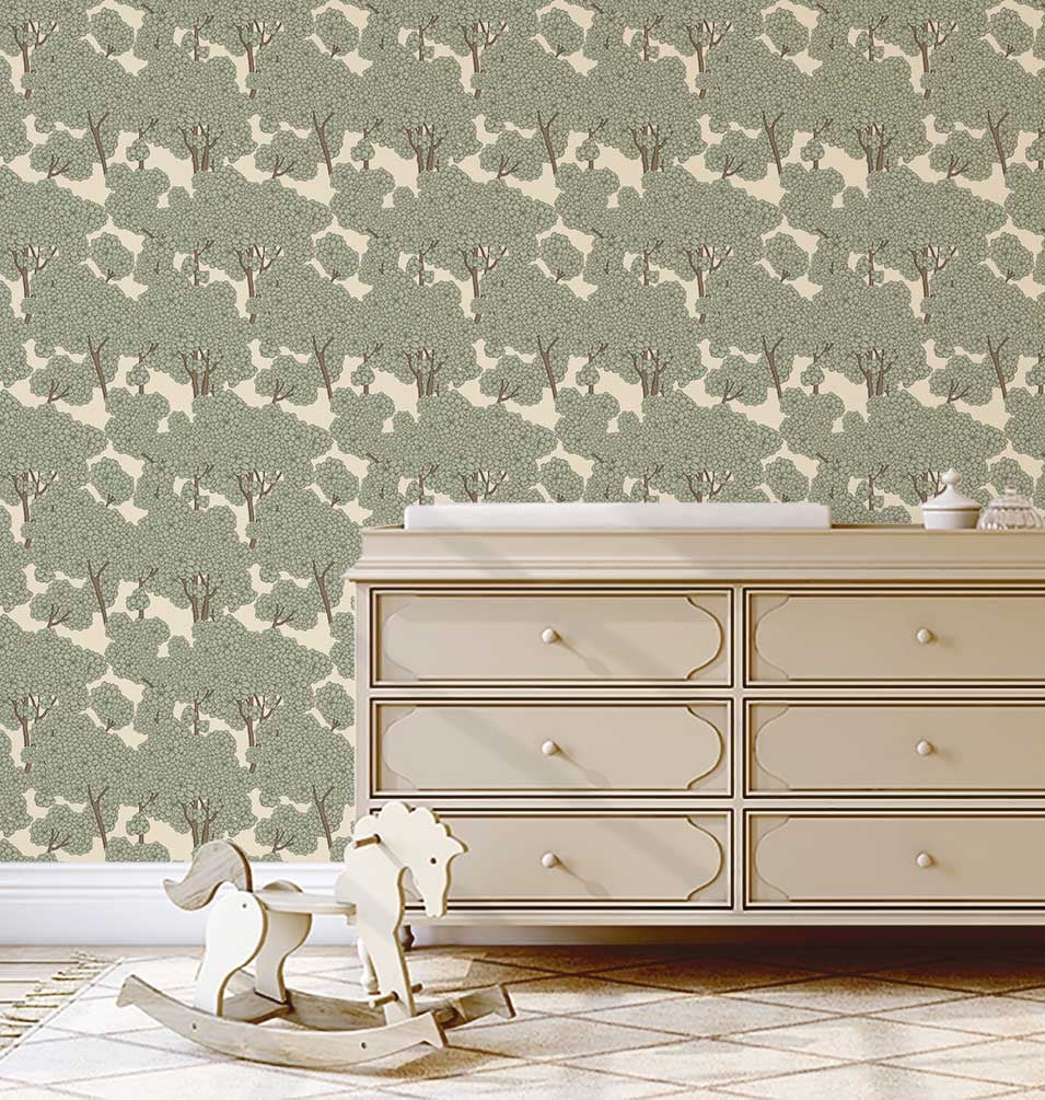 S4Sassy Peel and Stick Wallpaper, Floral Tree Canopy Asian Style Wall Mural, Waterproof Vinyl Wall Covering (Green, 25 in x 360 in) wzhkb
