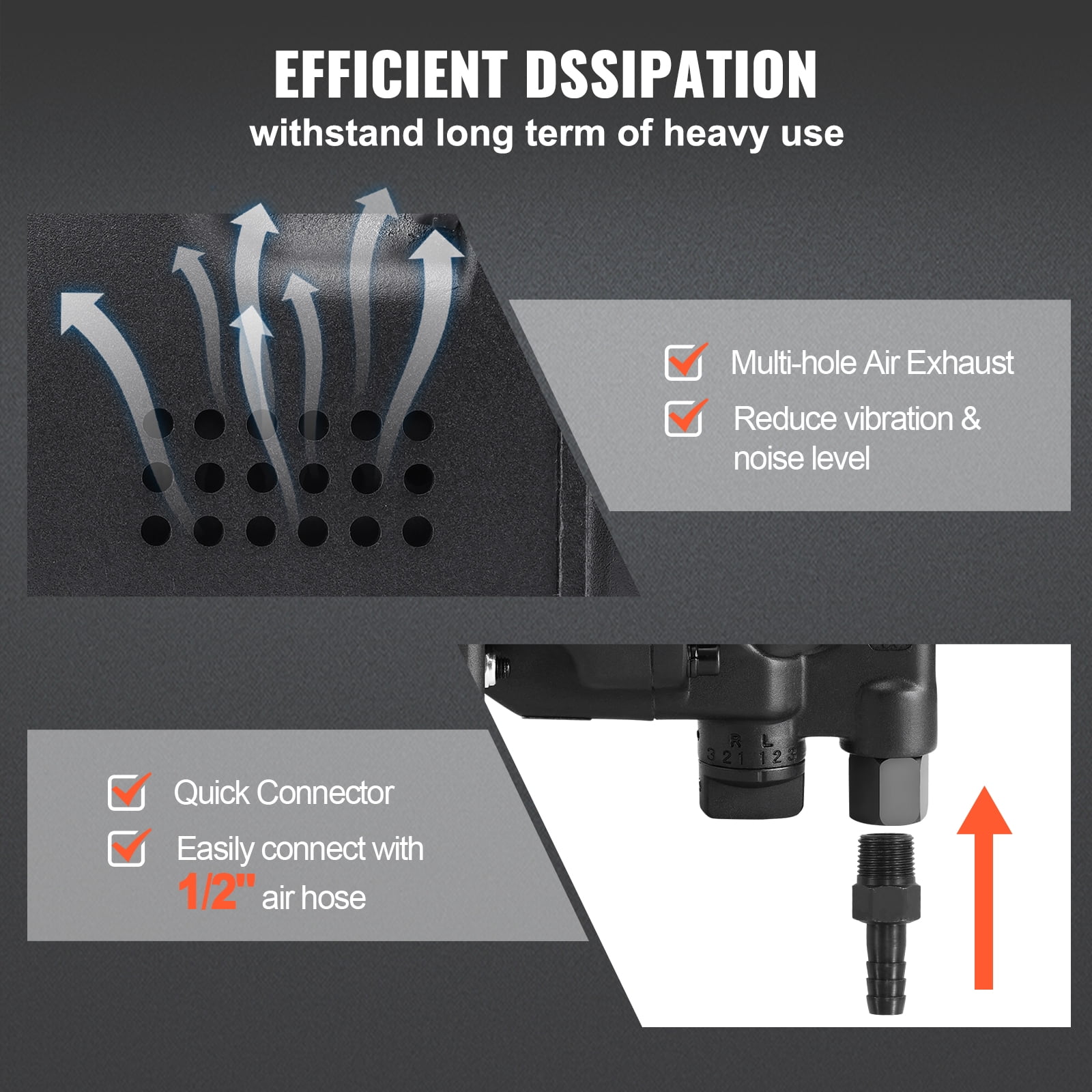 VEVOR 1 Inch Air Impact Wrench, Heavy-Duty Pneumatic Impact Gun with 2730 ft-lbs Torque (Black, 17 lb) 3c5yh