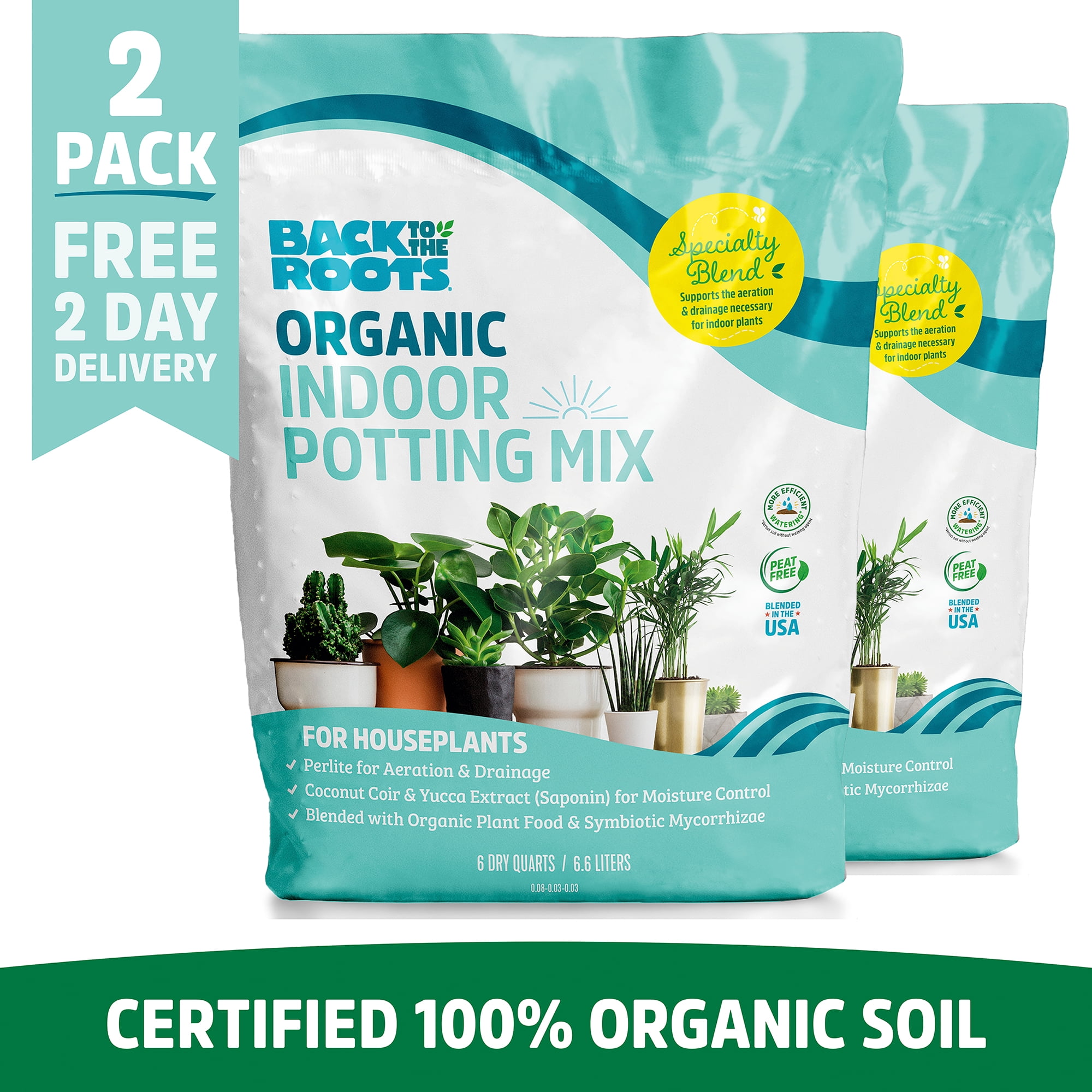 Back to the Roots Organic Indoor Potting Mix with Coconut Coir and Yucca Extract (12 qt, 2 Pack) arktj