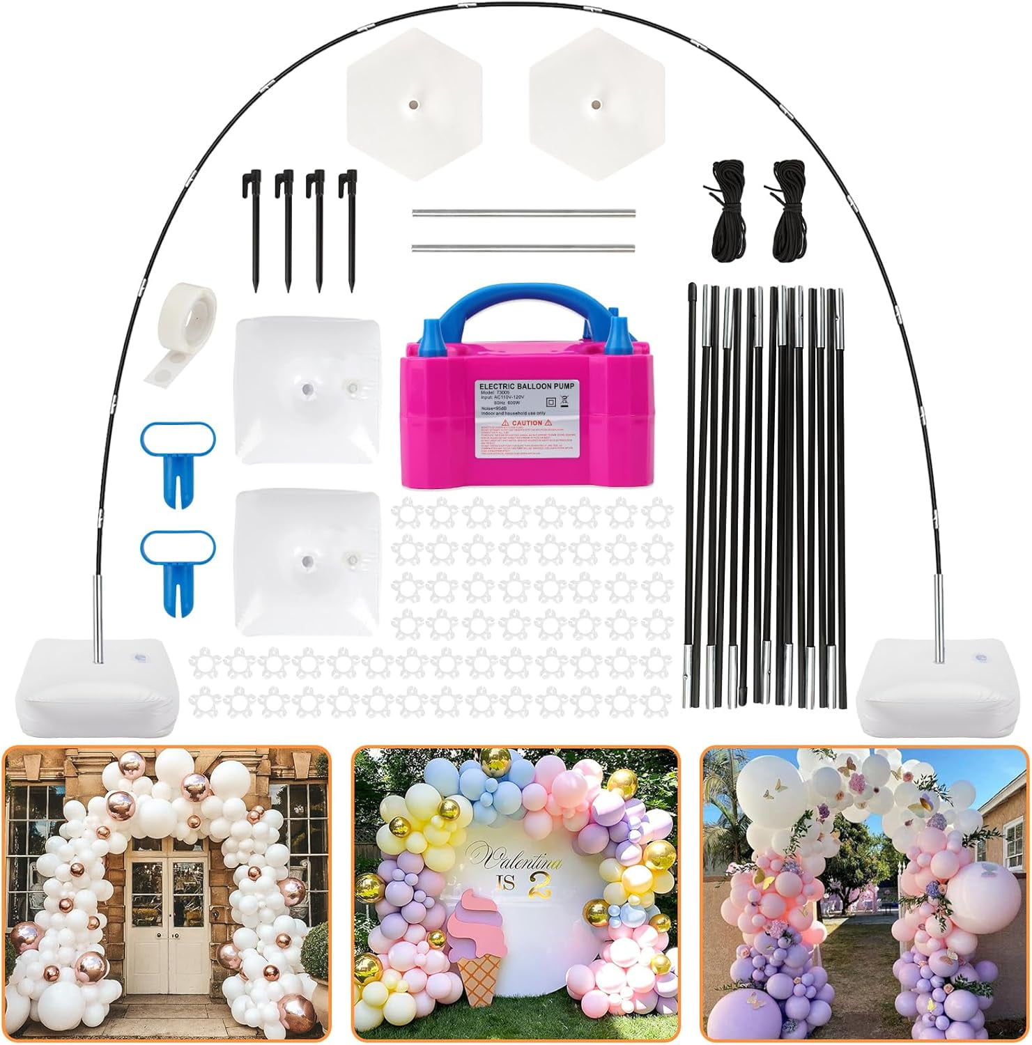 Generic Balloon Arch Kit with Electric Pump, Adjustable Floor Stand, Party Decoration Set (Pink, 10 ft) 4ka05