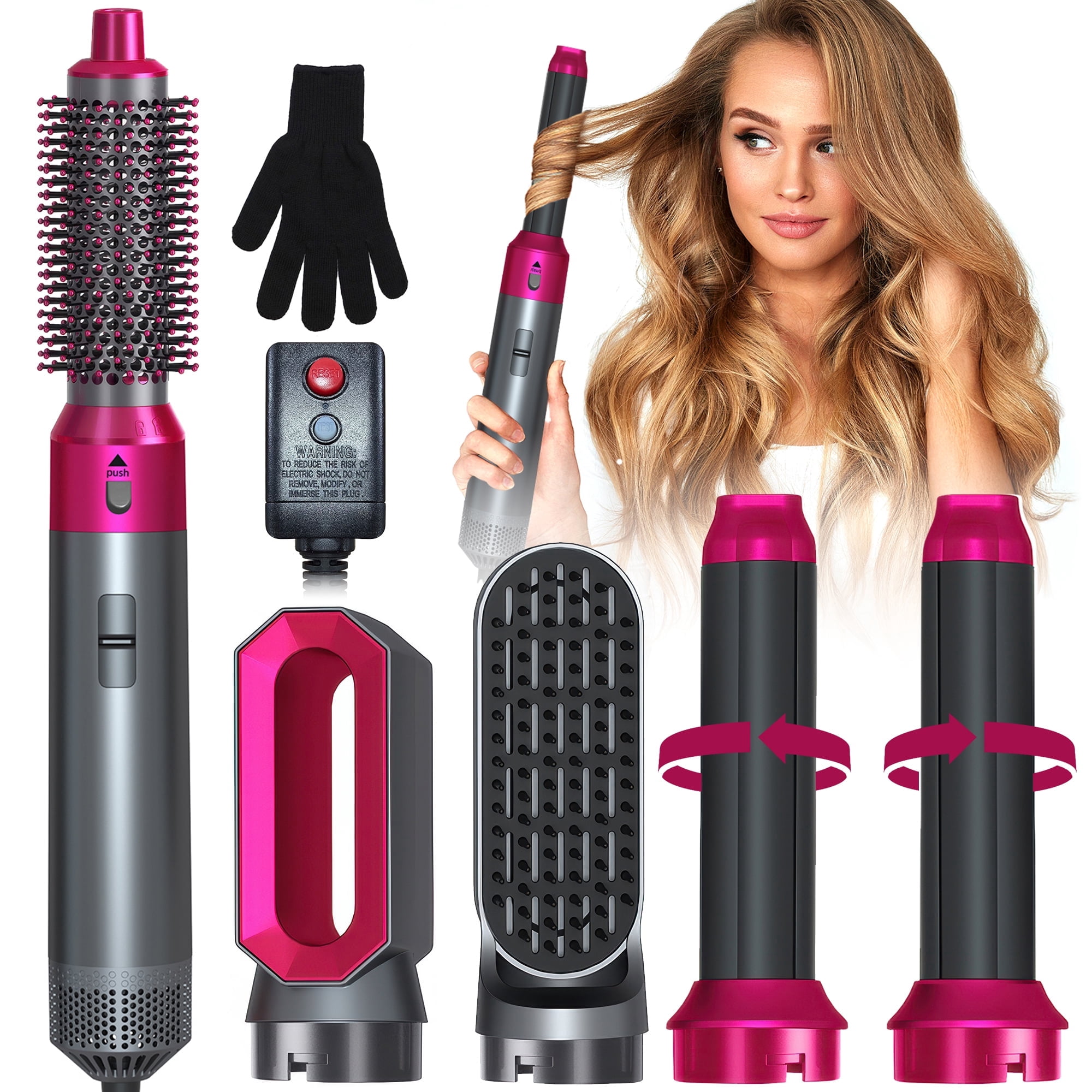 WANDOBAO 5-in-1 Hot Air Brush Hair Dryer Styling Tool Set (Gray) xc3gy