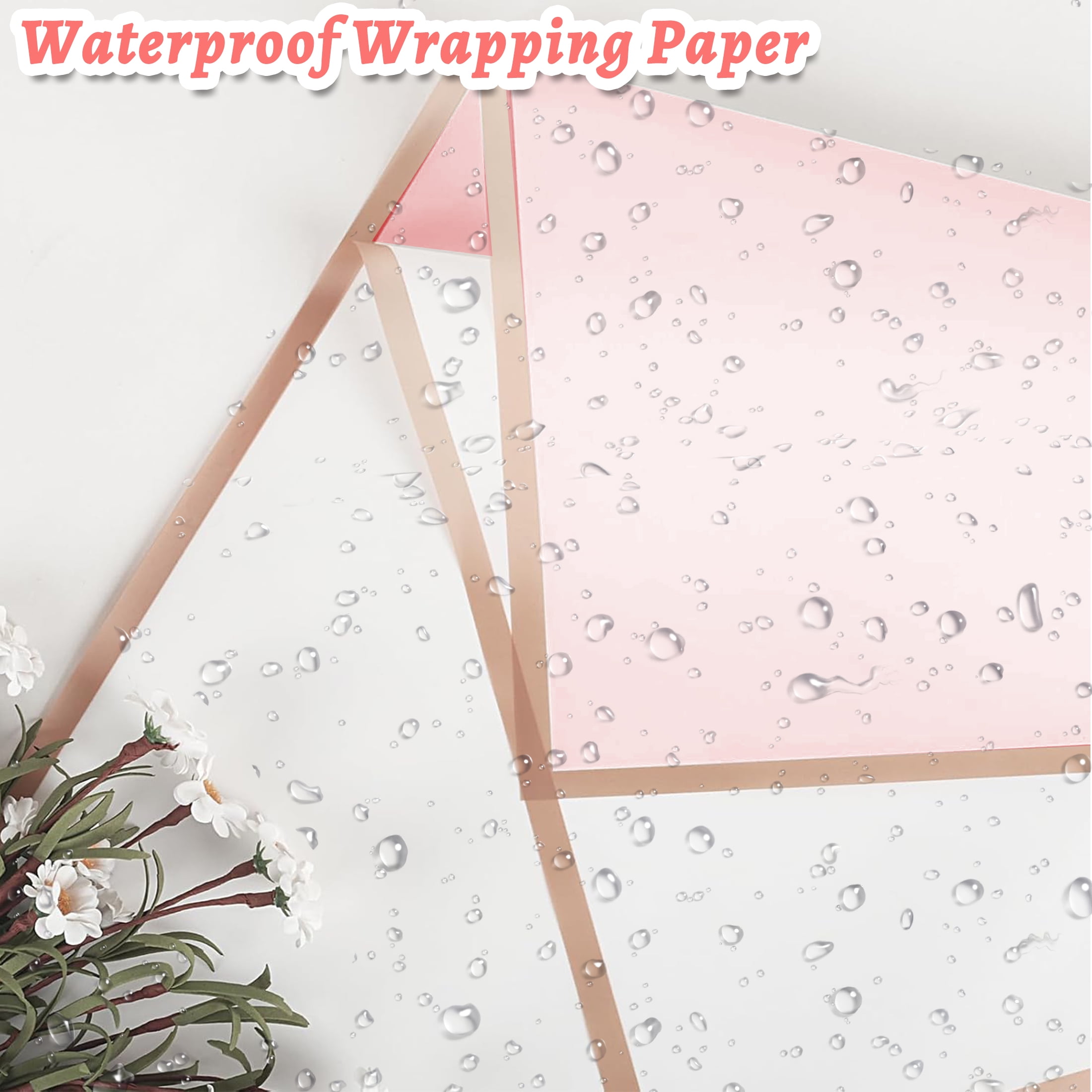 LANNEY Flower Bouquet Wrapping Paper Set, Waterproof Floral Wrap with Gold Butterfly Decor, Ribbon, and Pearl Pins (143 Pcs, 22.2 x 22.1 in) k4y5f