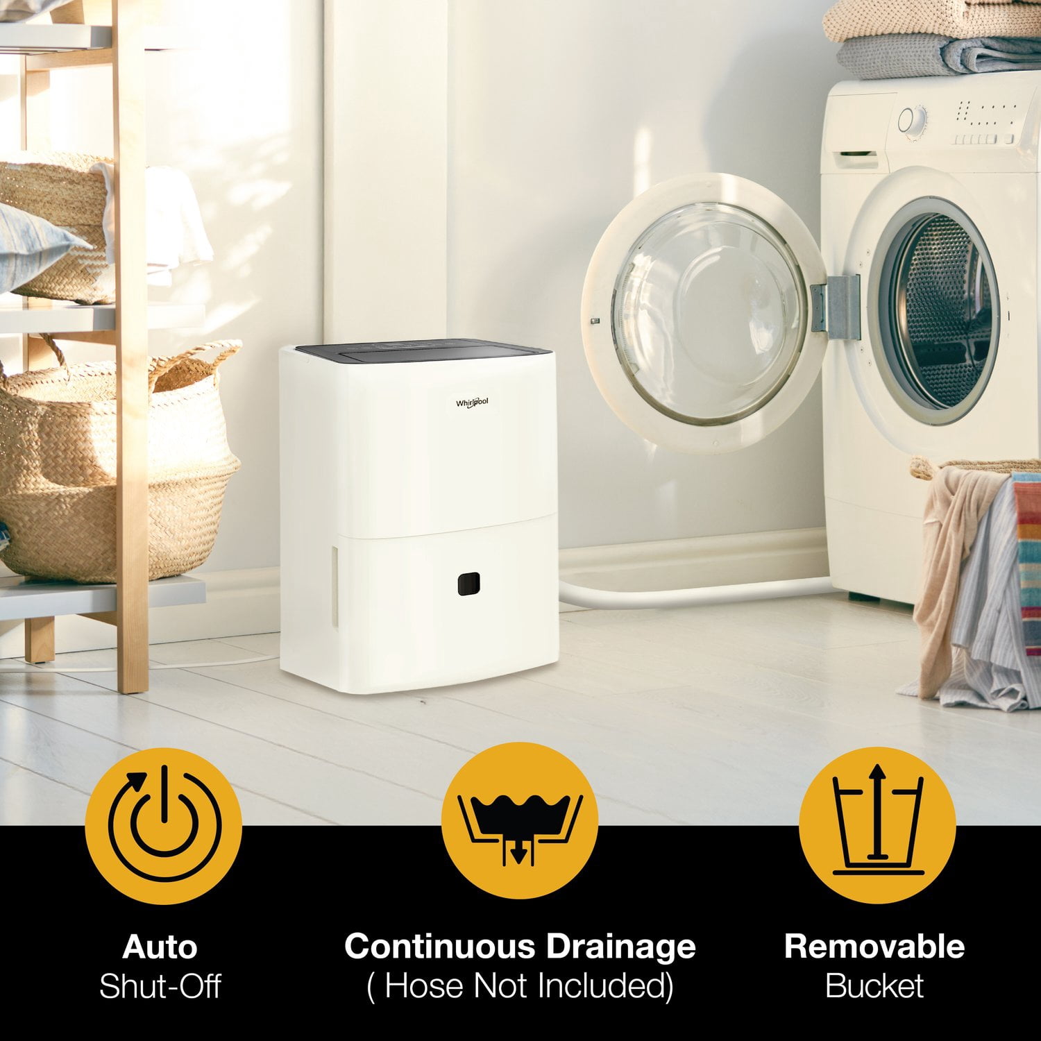Whirlpool 50-Pint Dehumidifier, Energy Star Certified Moisture Removal (White, 50-Pint) 394r3