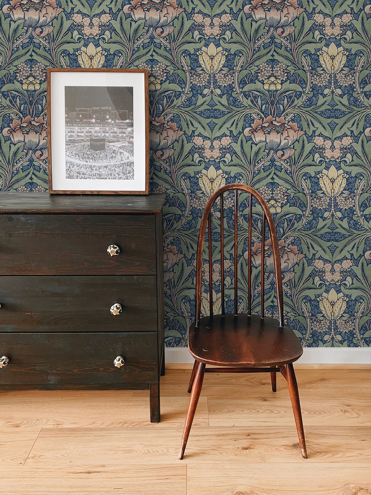 NextWall Morris Flower Peel and Stick Wallpaper (Blue, 20.5 in. x 18 ft.) eqdp9