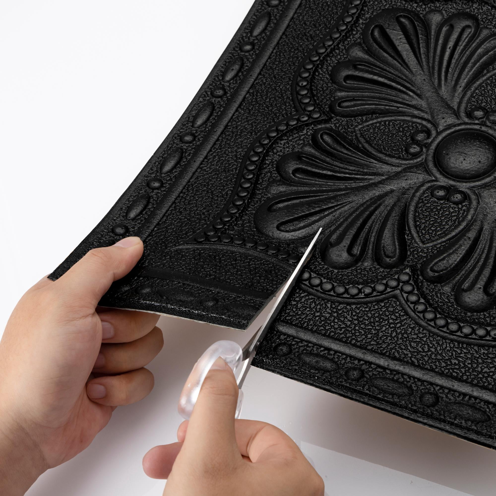 Abyssaly Peel and Stick Ceiling Tiles, Lightweight Foam Wall Panels for Interior Decor (Black, 16 Pack, 13.7 in x 13.7 in) 25w96