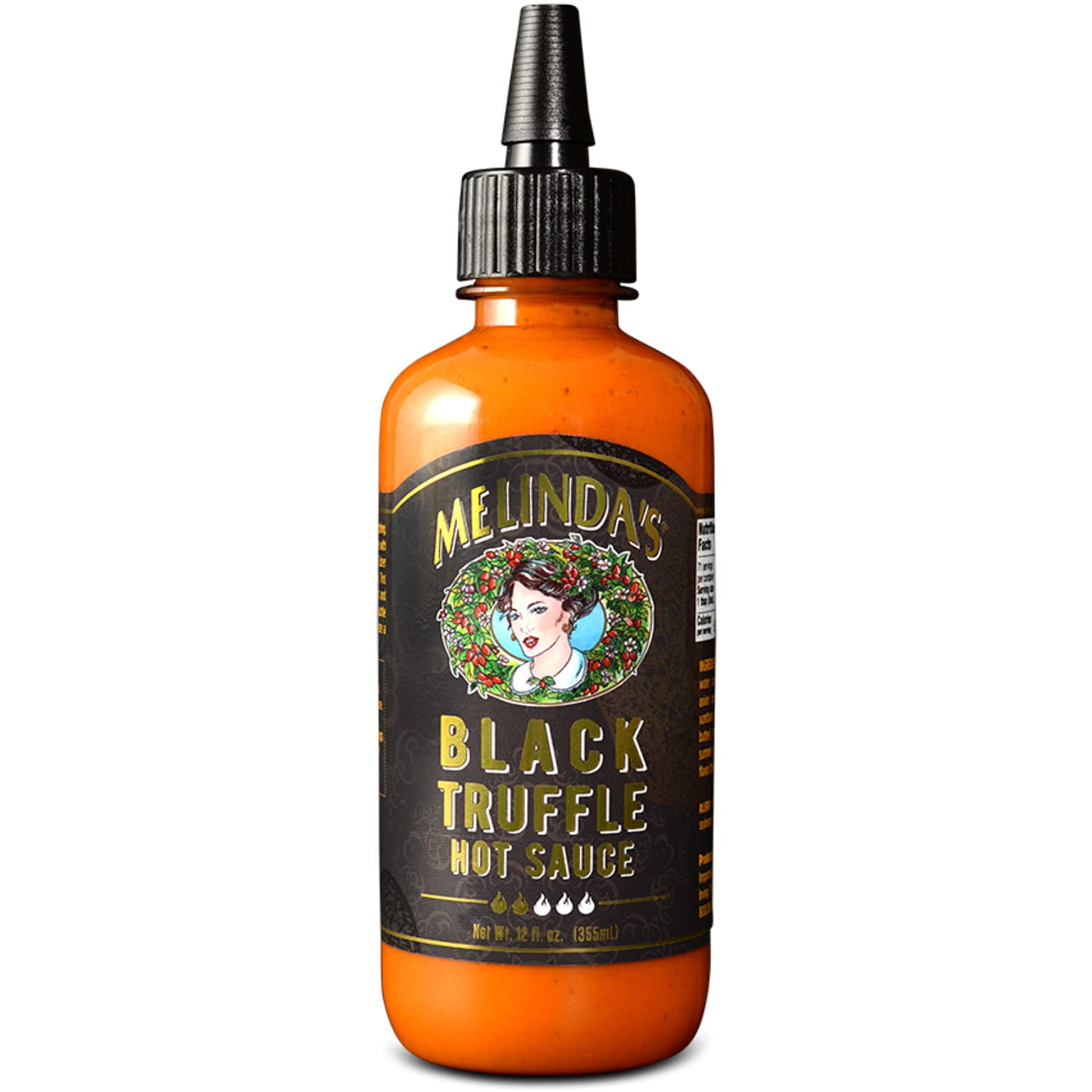 Melinda's Black Truffle Hot Sauce, Gourmet Condiment for Wings and Pasta (Black, 12 oz) y6zbk