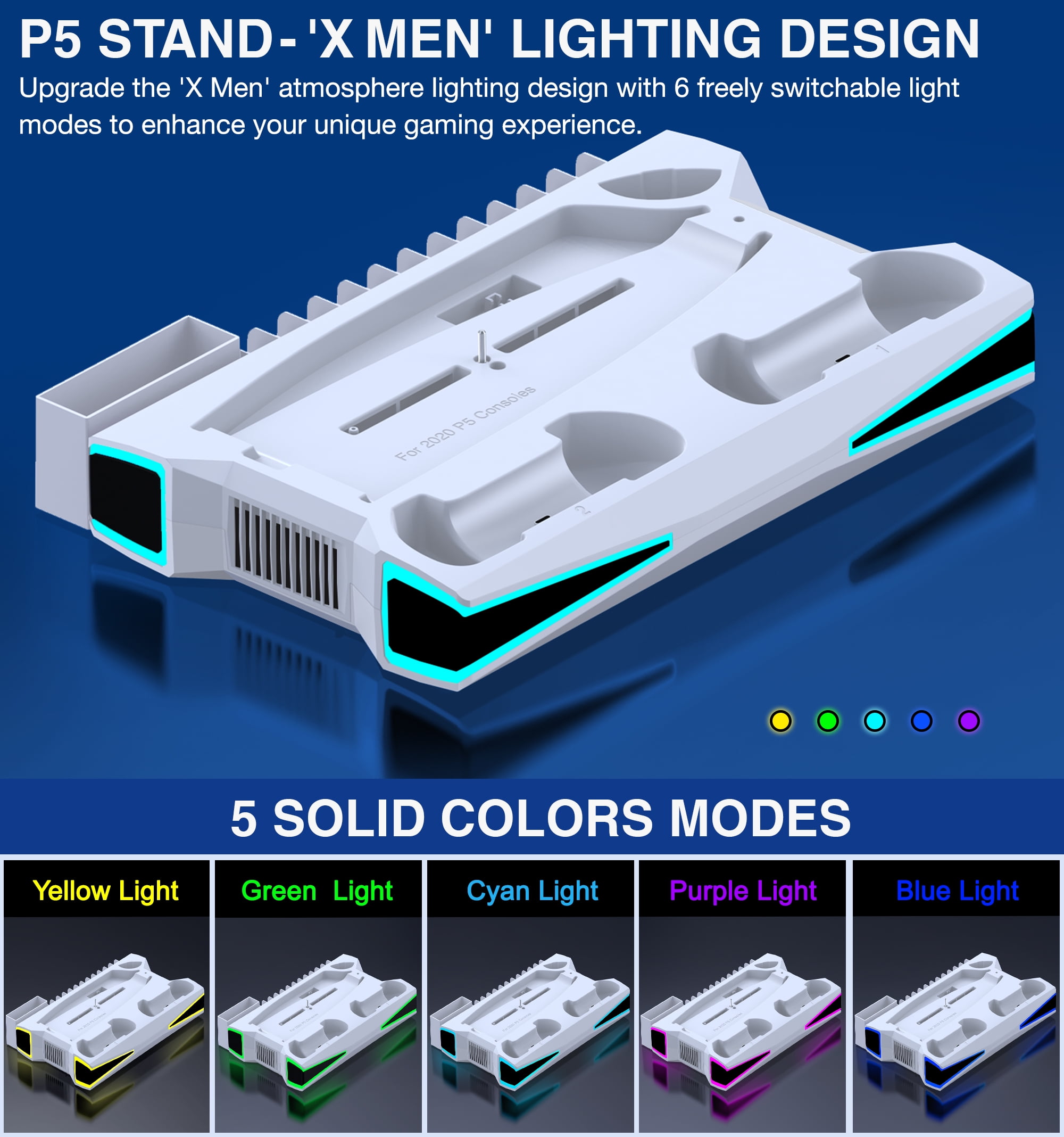 EUROA PS5 Cooling Stand with Dual Controller Charger and 13 Game Slots (White, 1 Pack) 4e1o8