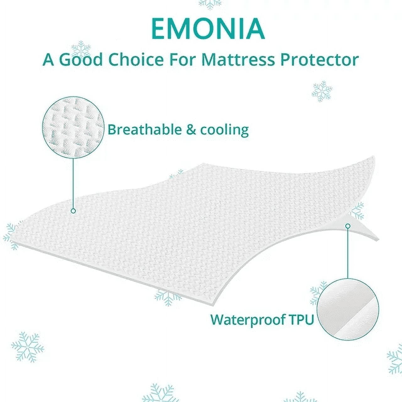 EMONIA Waterproof Mattress Protector (King, White) Premium Bamboo Viscose Cooling Bed Cover with 8-21 in Deep Pocket 89vlu