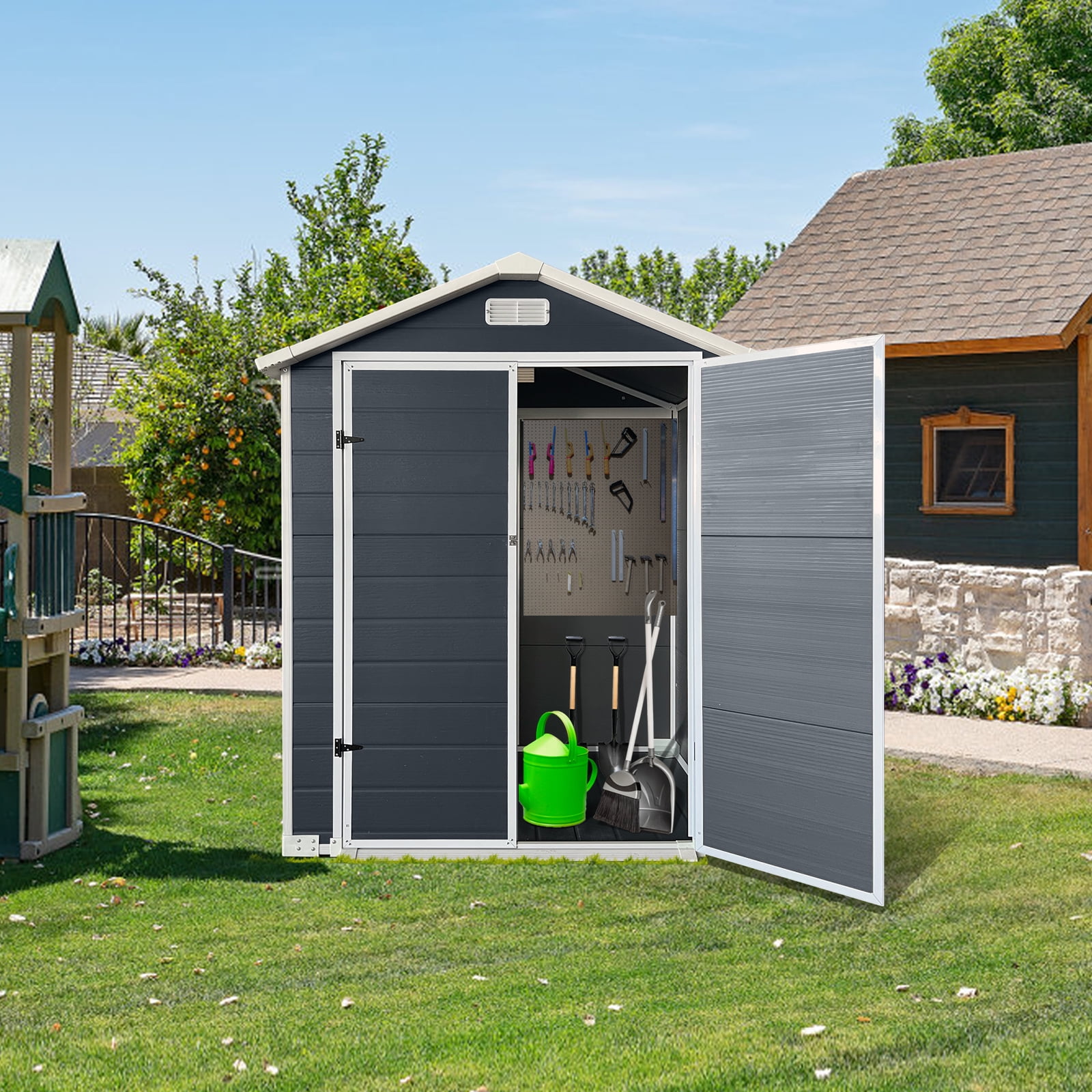 Olurrisa Outdoor Garden Storage Shed with Floor and Lockable Door (Cold Grey, 6 ft x 4 ft) ysiik