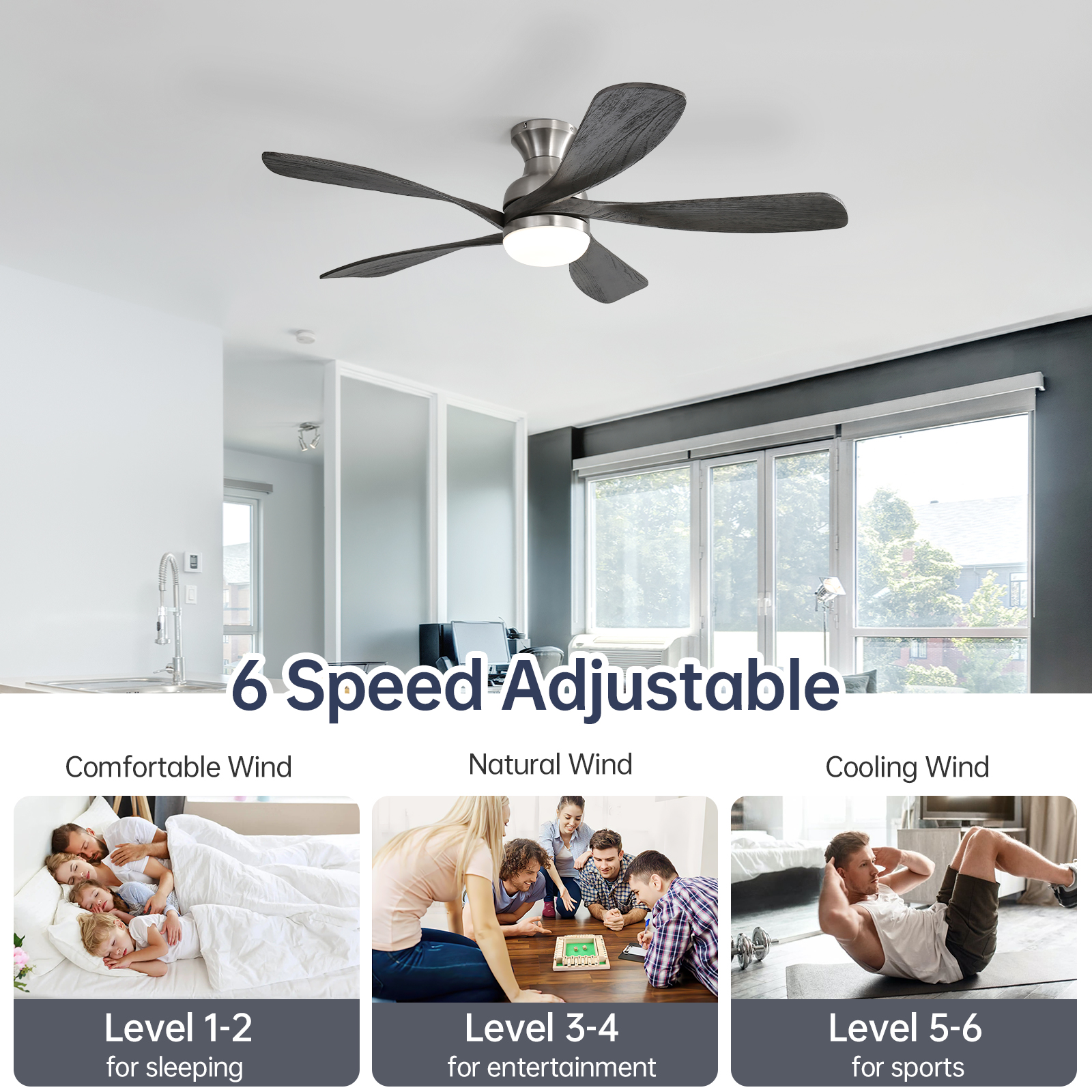 Sofucor 52 in Modern Ceiling Fan with LED Light and Remote (Black, 52 in) 5i6kl - Image 11