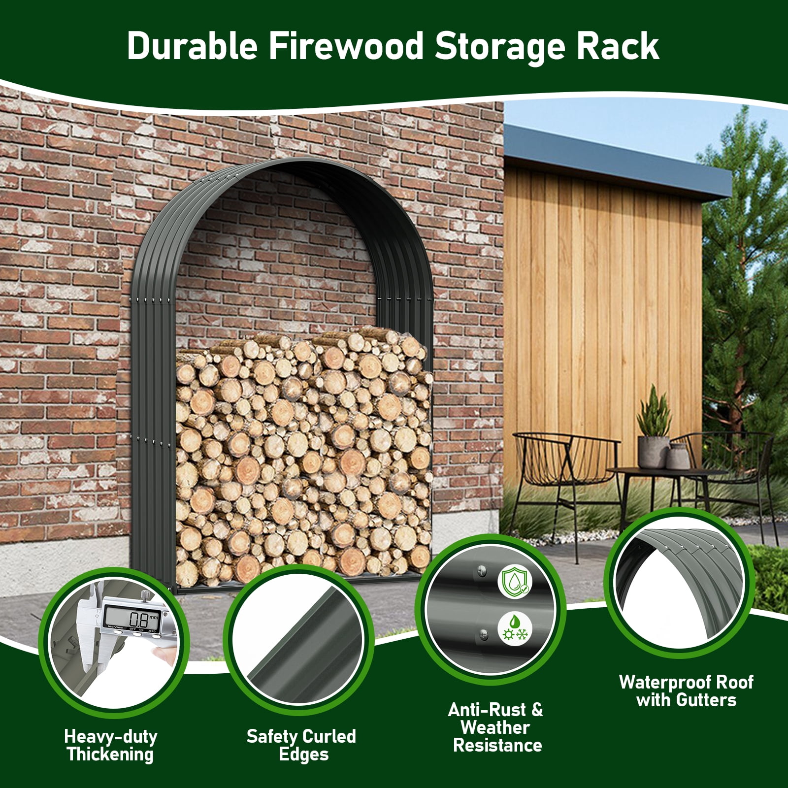 TRAMULL Outdoor Heavy Duty Galvanized Steel Log Holder (Grey, 48 in L x 15 in W x 48 in H) vd6l8