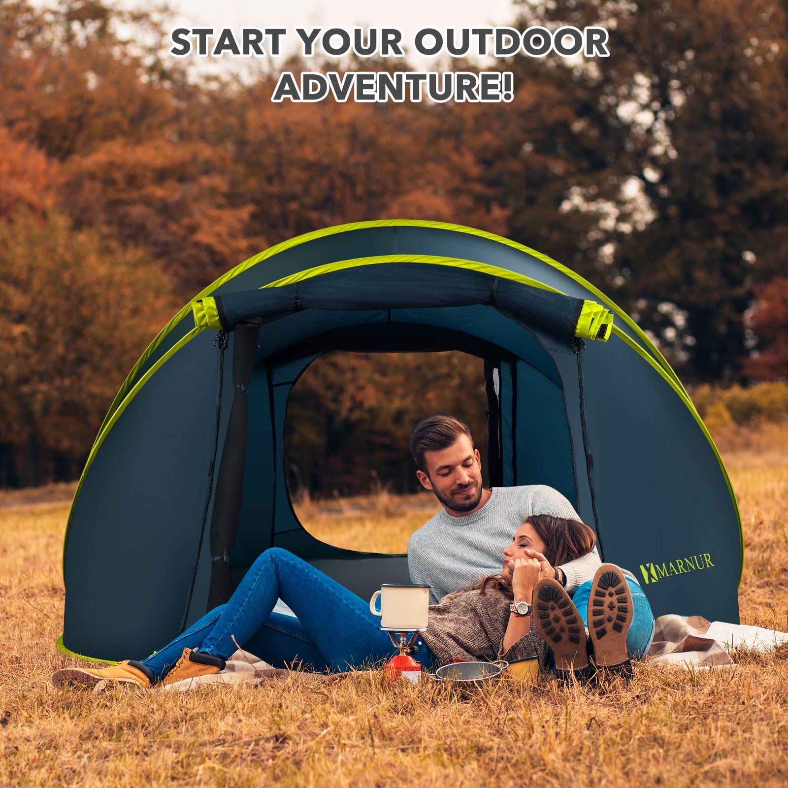 MARNUR 4-Person Instant Pop Up Camping Tent, Auto Setup Outdoor Shelter with Mesh Windows (Dark Blue, 110.2 in x 78.7 in) 722cl