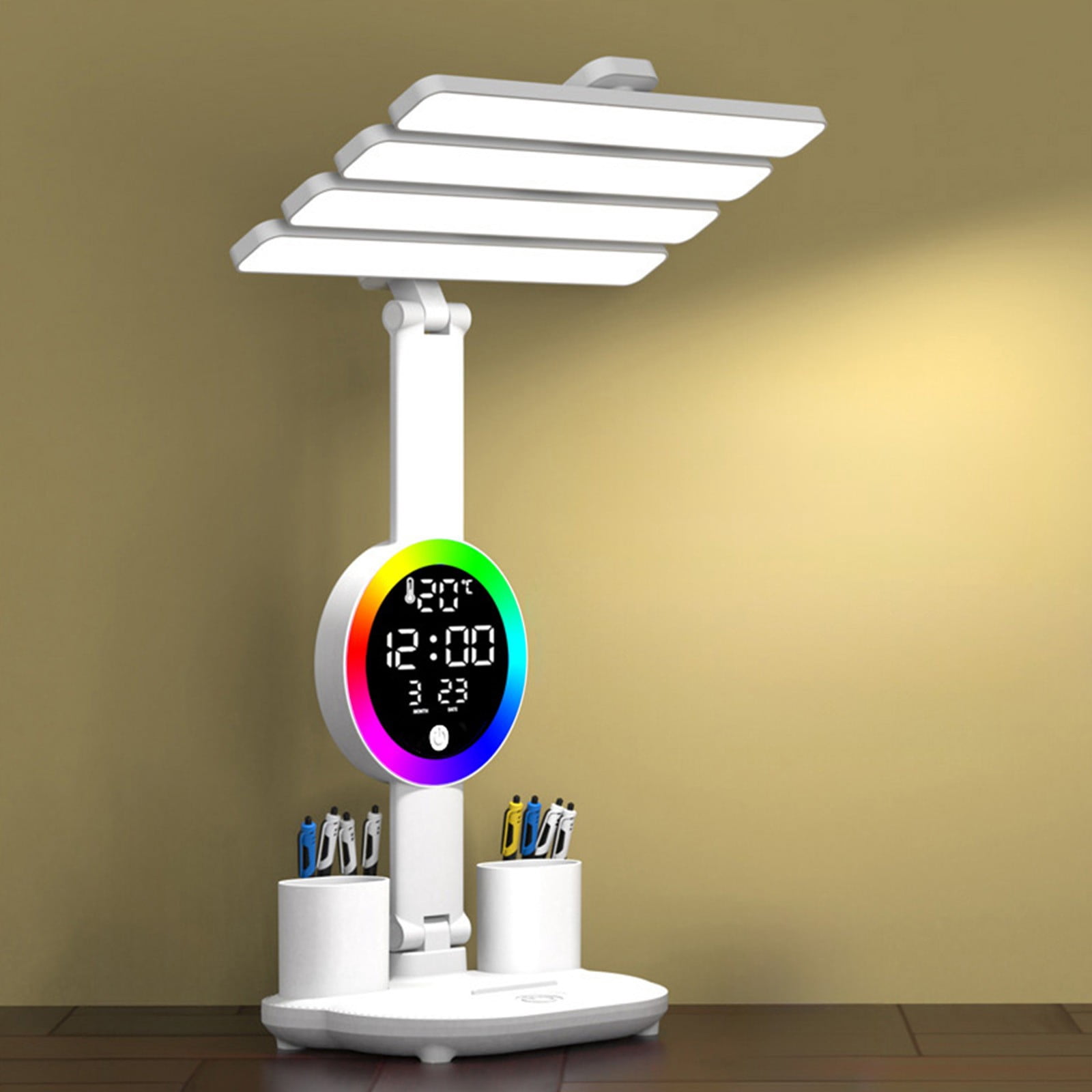 AuroraX Smart LED Desk Lamp with Pen Holder and Digital Display (White, 1 Pack) fpyuf - Image 2