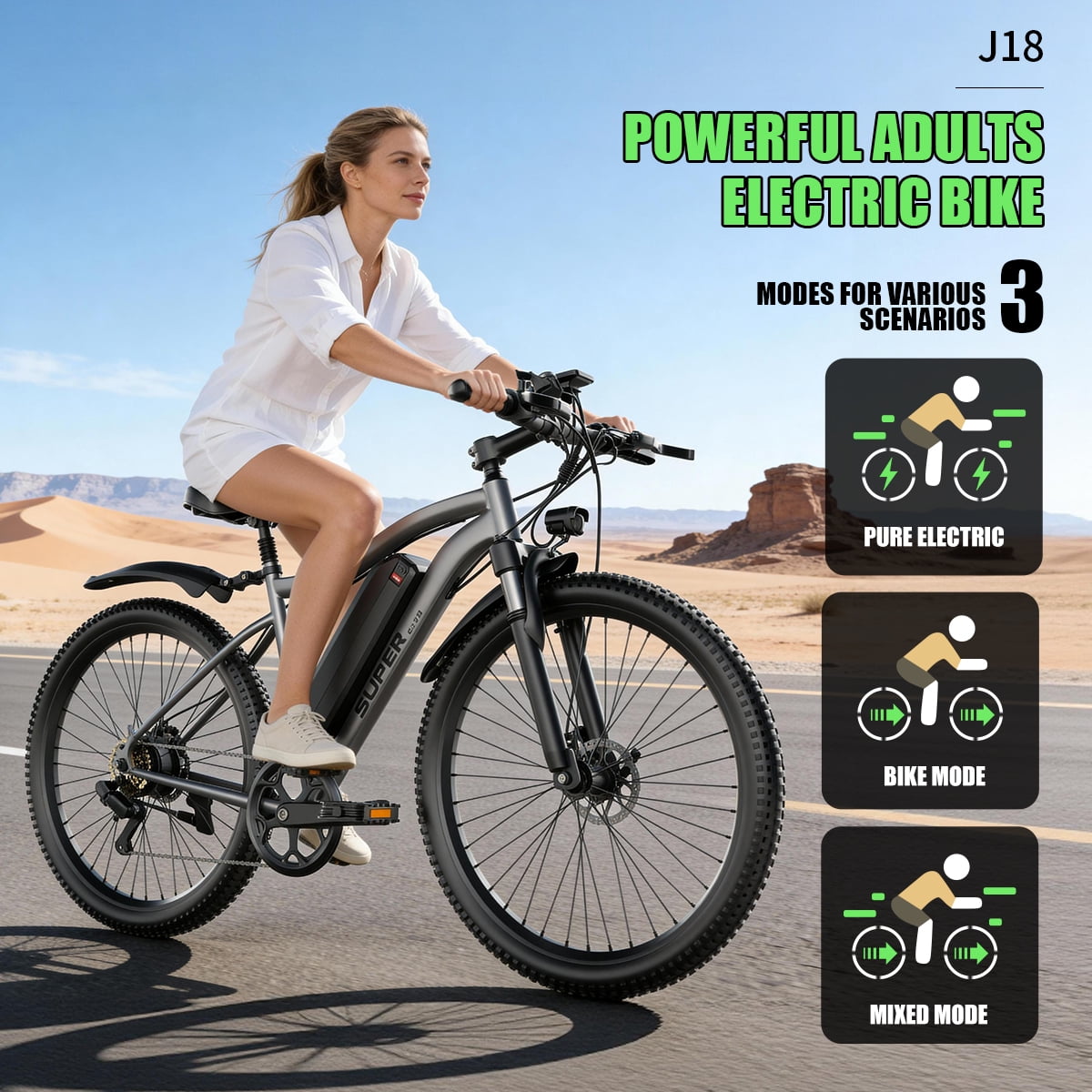 X-Koala Electric Mountain Bike for Adults, 1200W Peak Motor, 25MPH Commuter E-Bike with Removable Battery (Black, 26 in) 4y4qr