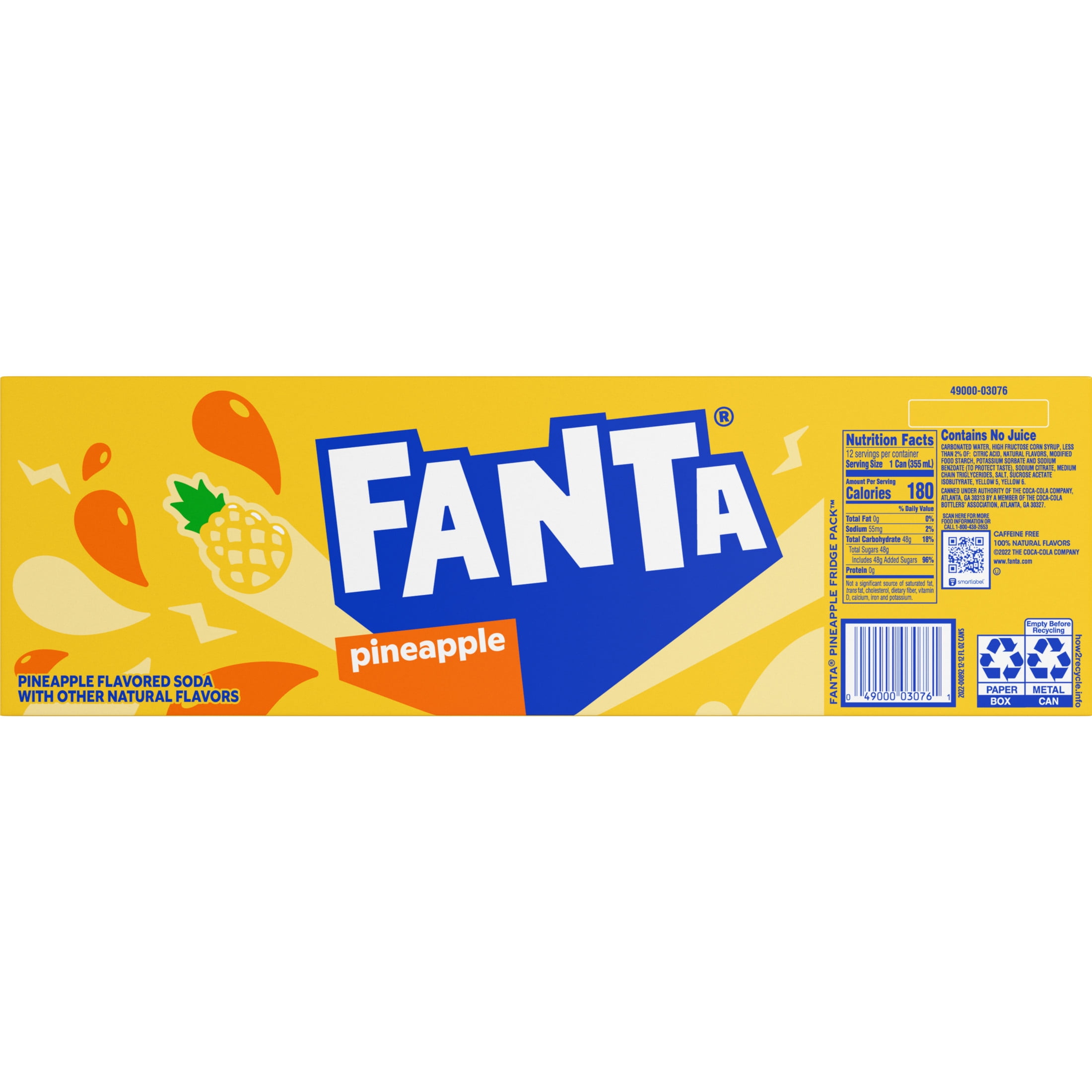 Fanta Pineapple Soda Pop Refreshing Fruit Flavored Soft Drink (Yellow, 12 fl oz, 12 Pack) 2o9fk