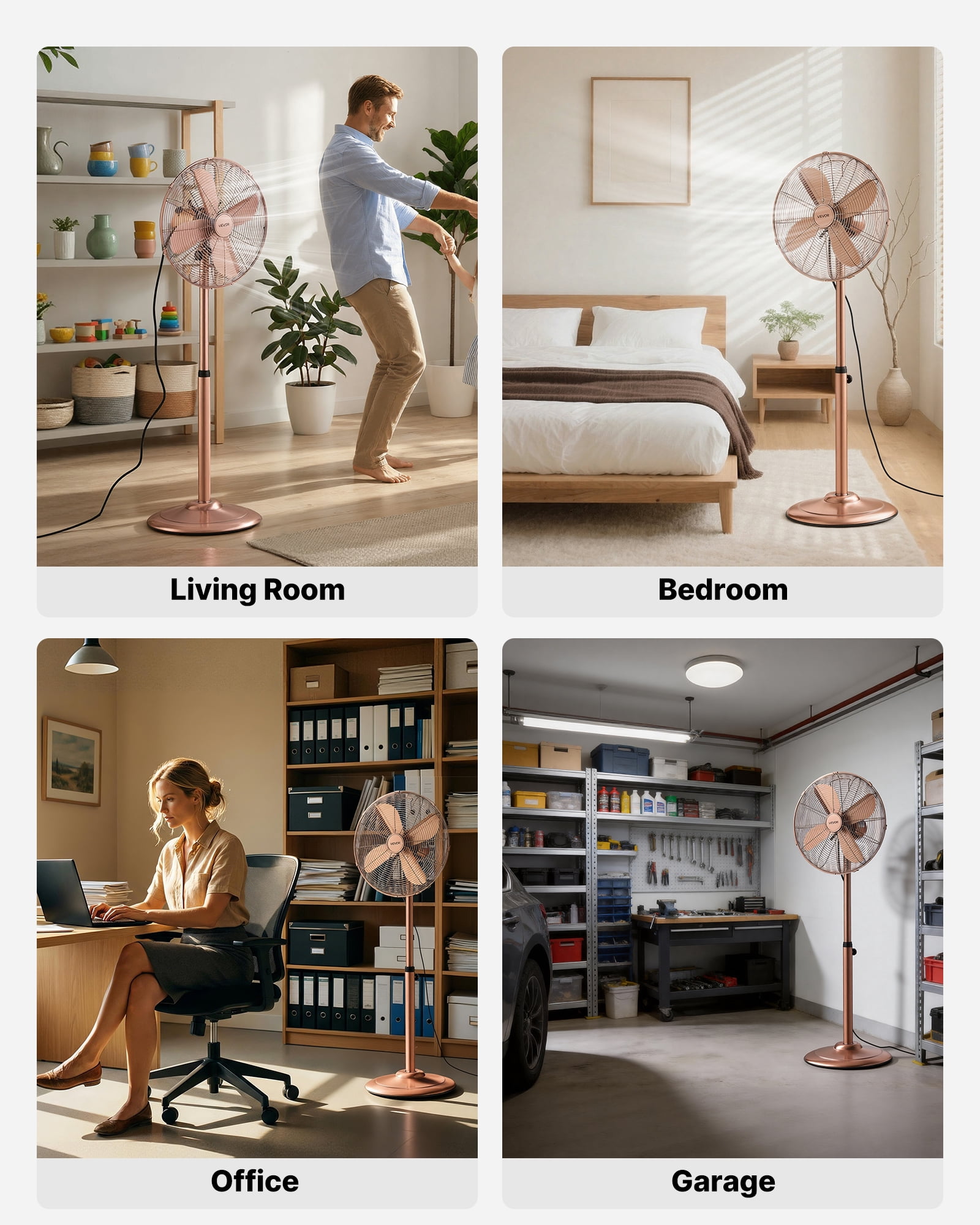 VEVOR 16-Inch High Velocity Pedestal Fan, Industrial Standing Floor Fan with 3-Speed Adjustable Height and 75° Oscillation (16 in) mbs7q