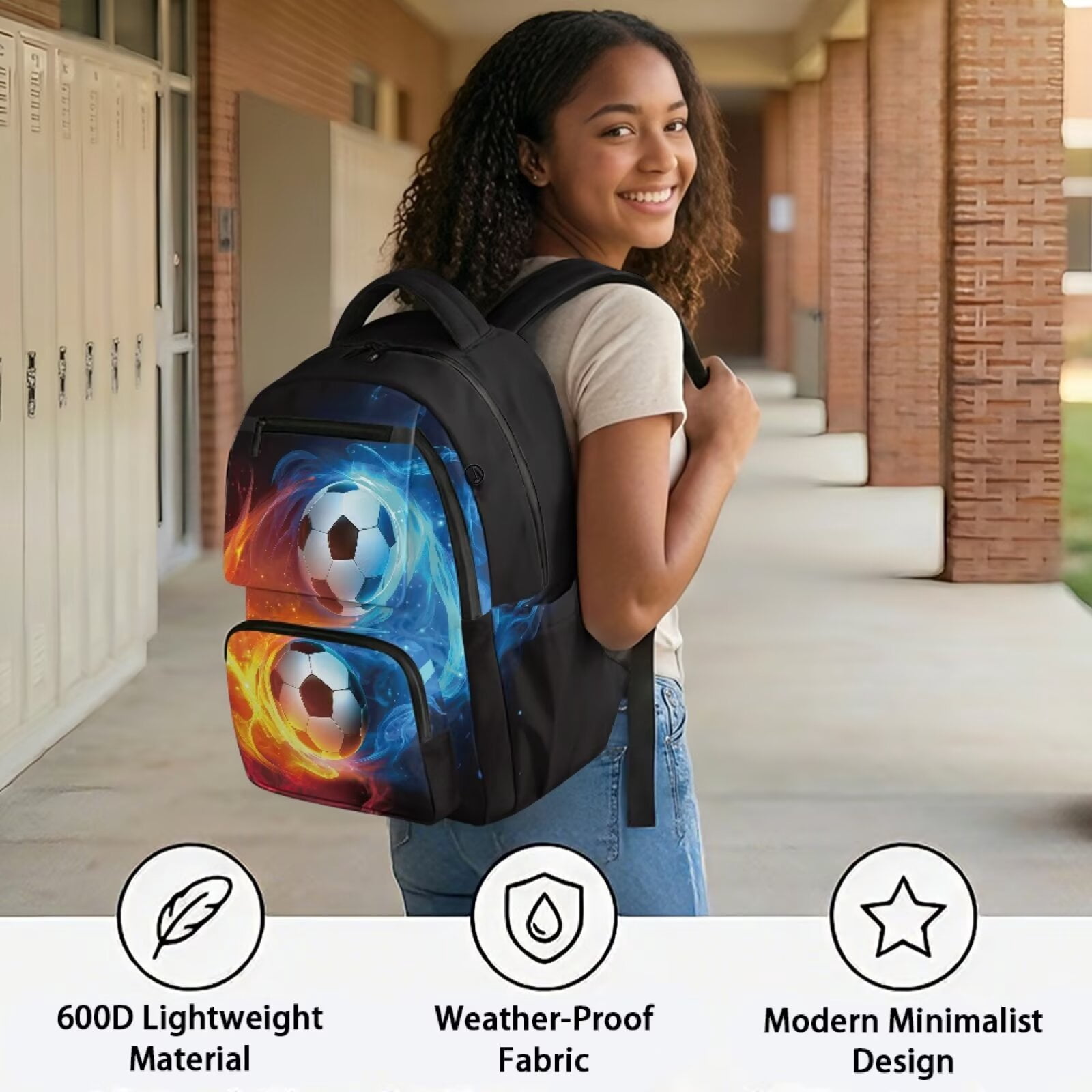 Jeiento Football School Backpack for Boys and Girls, Lightweight Large Capacity Daypack for Travel and Hiking (Ice and Fire, 17 in) tf2vy