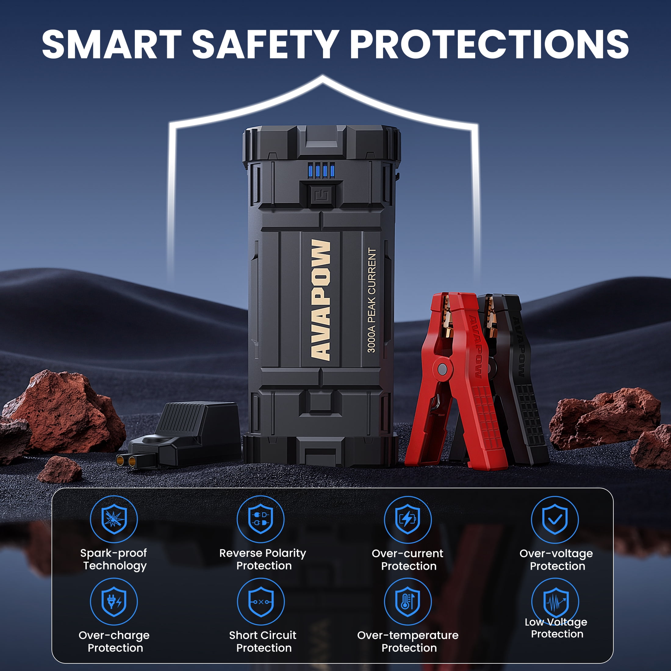 AVAPOW Car Jump Starter 3000A Peak Portable Battery Booster (23800mAh, 12V) u6wd1