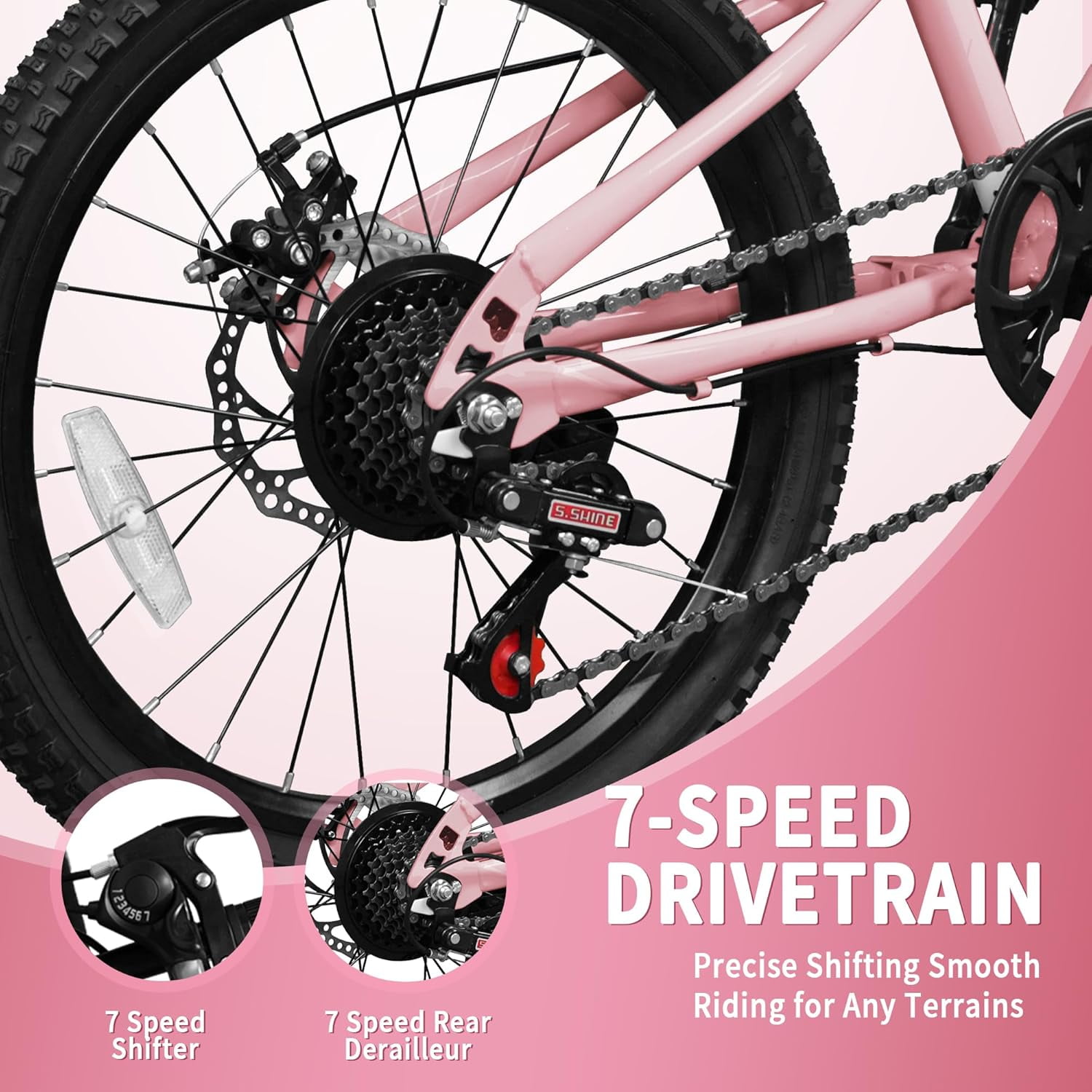 Akaber 24-inch Kids Mountain Bike, 7-Speed Drivetrain with Suspension Fork and Dual-Disc Brakes (Pink, 24 in) fktr5