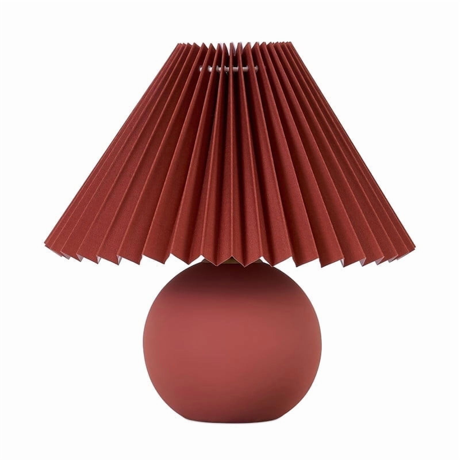 Brightech Serena LED Table Lamp, Retro Asian-Inspired Ceramic Globe Base with Pleated Shade (Red, 10 in) 5161e