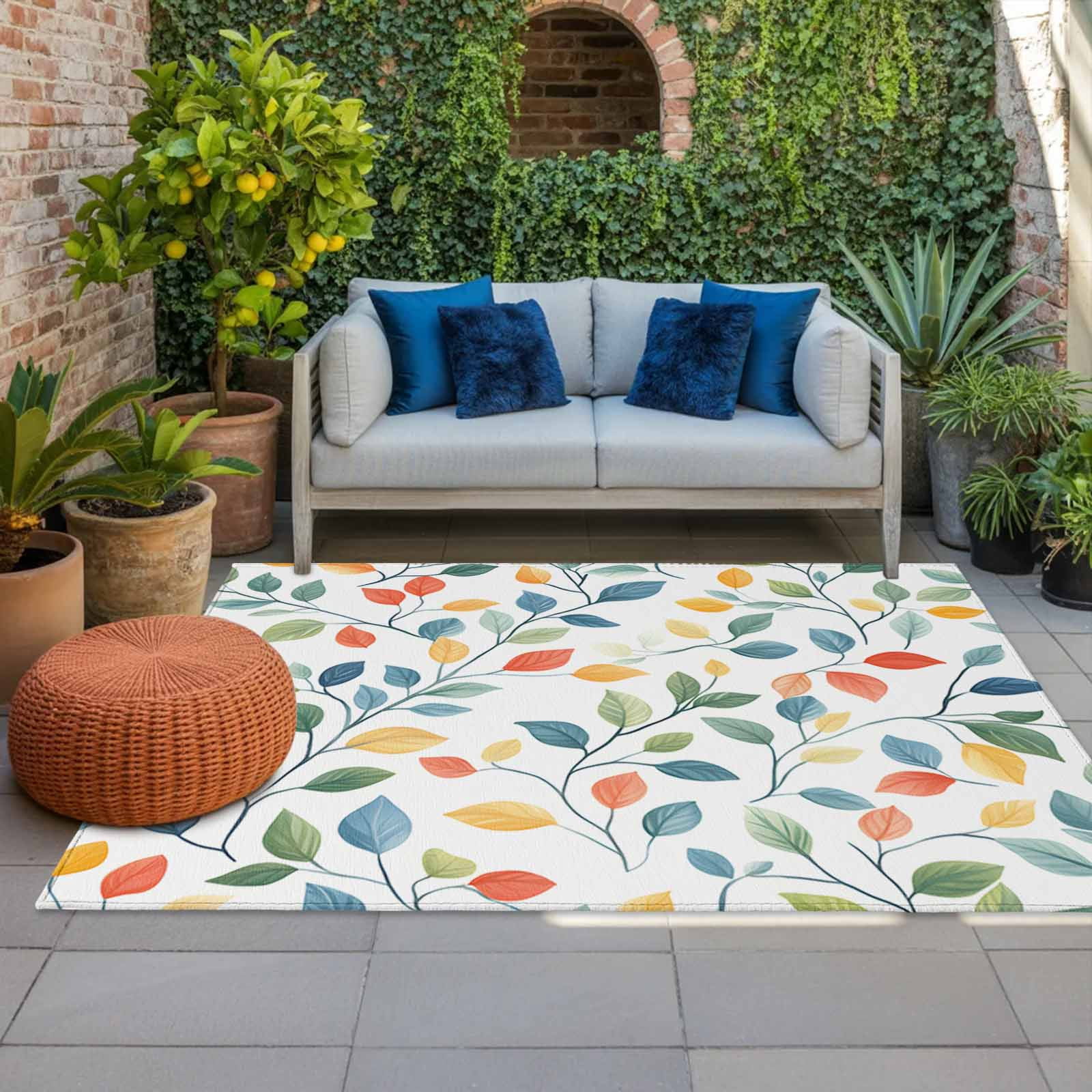 LBCASA Botanical Outdoor Area Rug, Washable Non-Slip Floor Carpet for Patio and Deck (Green, 3 ft x 5 ft) evnfs