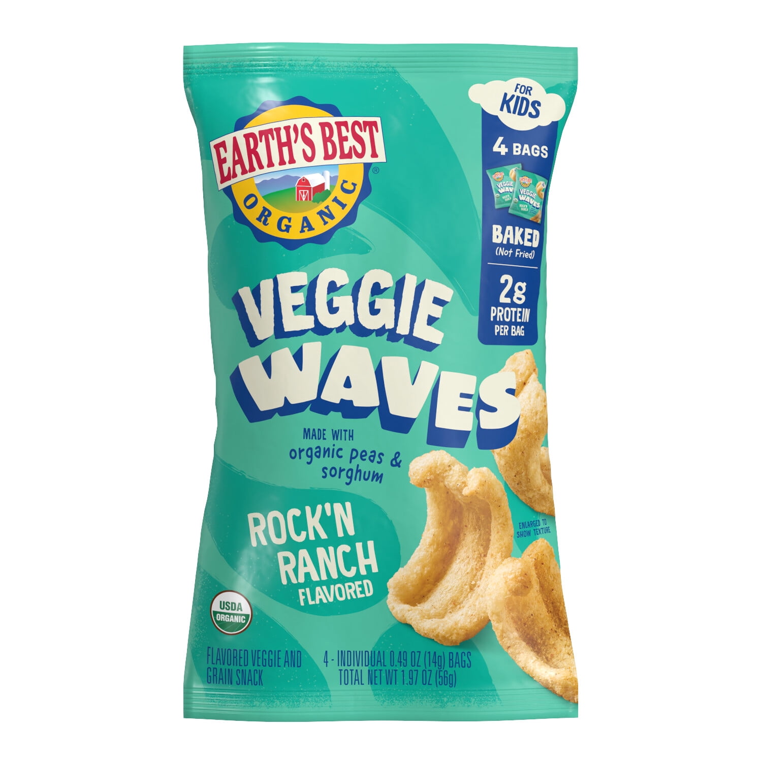 Earth's Best Organic Veggie Waves Snack, Non-GMO Rock'N Ranch Flavored (4 Pack, 0.49 oz) pvati