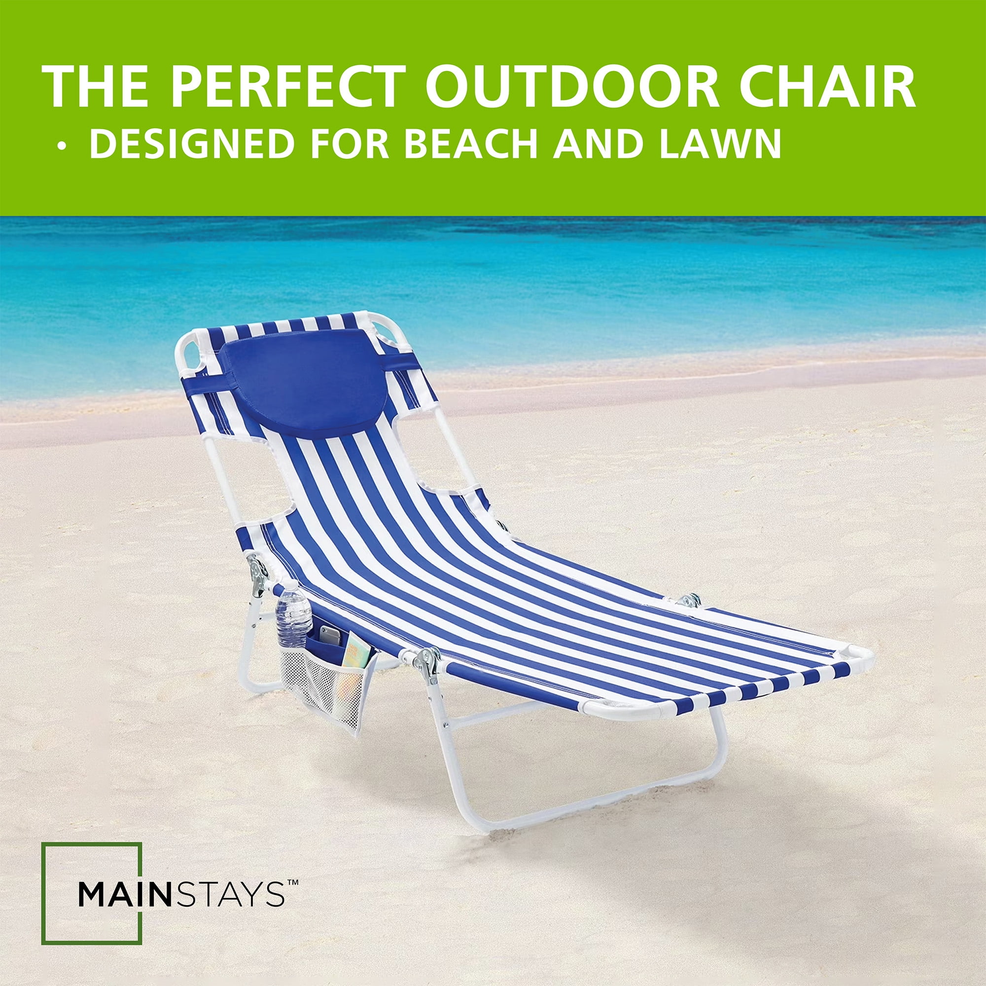 Mainstays Folding Backpack Beach Lounger with Face-Down Design (Blue & White Stripe, 72 in x 22 in) ekohd - Image 3