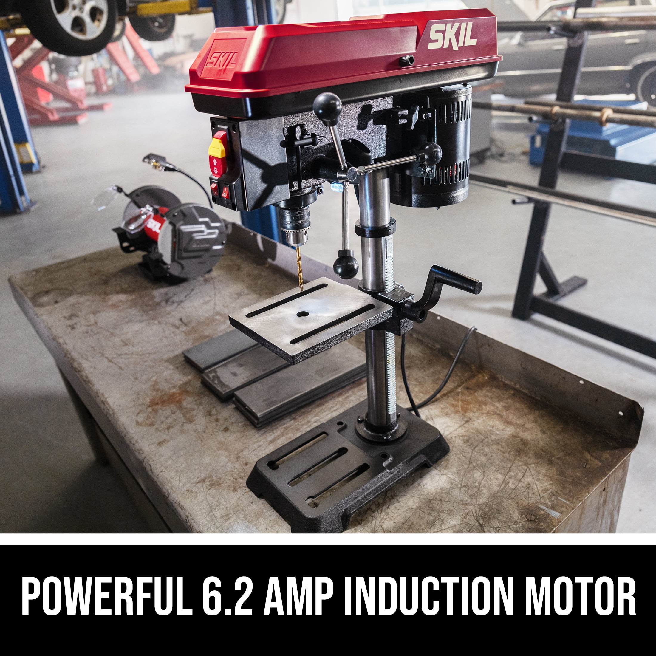 SKIL 10-inch Benchtop Drill Press with Laser Alignment and LED Worklight (6.2 Amp, Red) ua5a6