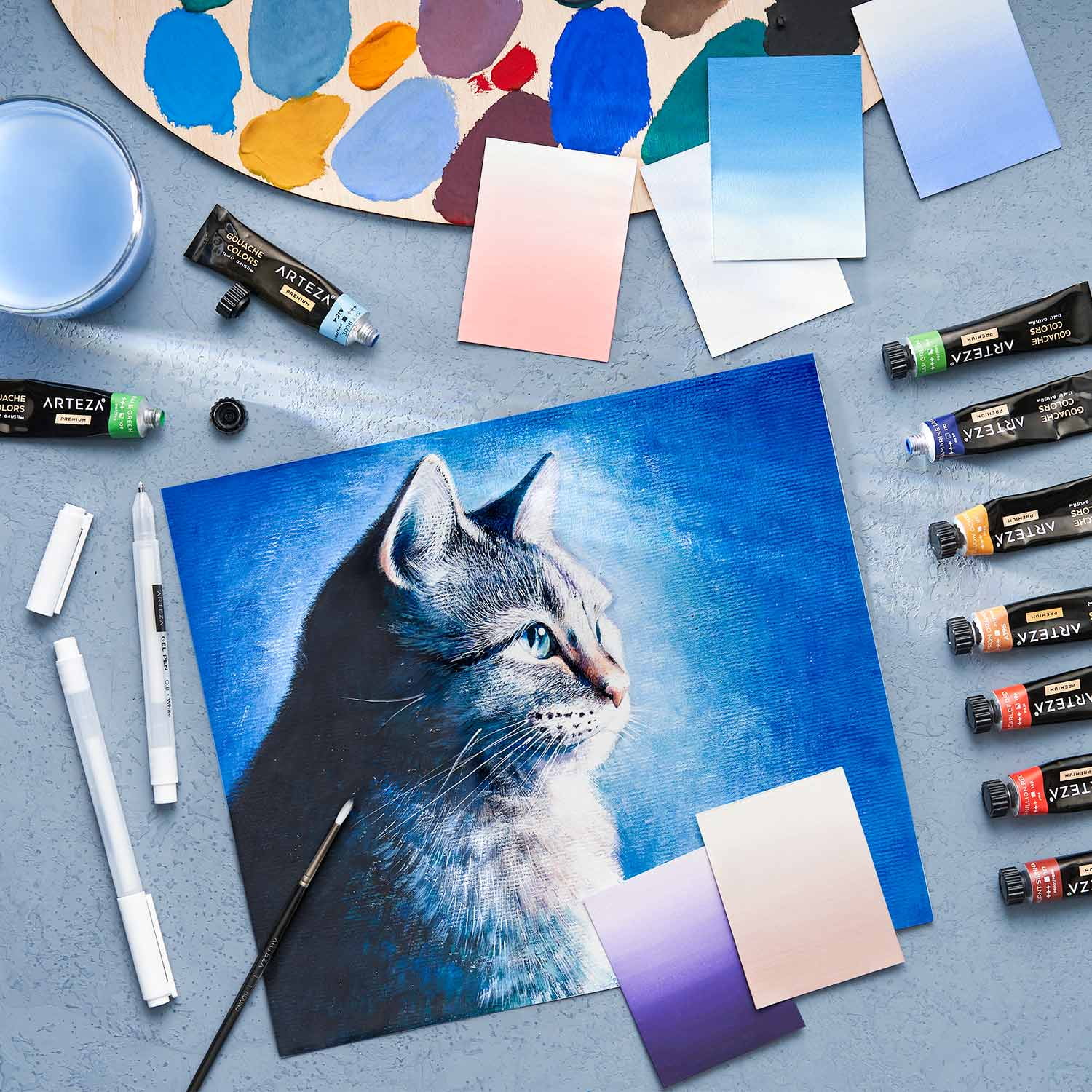 Arteza Acrylic Gouache Paint Set, Matte Finish, Professional Opaque Pigments (Multicolor, 24 Pack, 0.41 fl oz) clc89