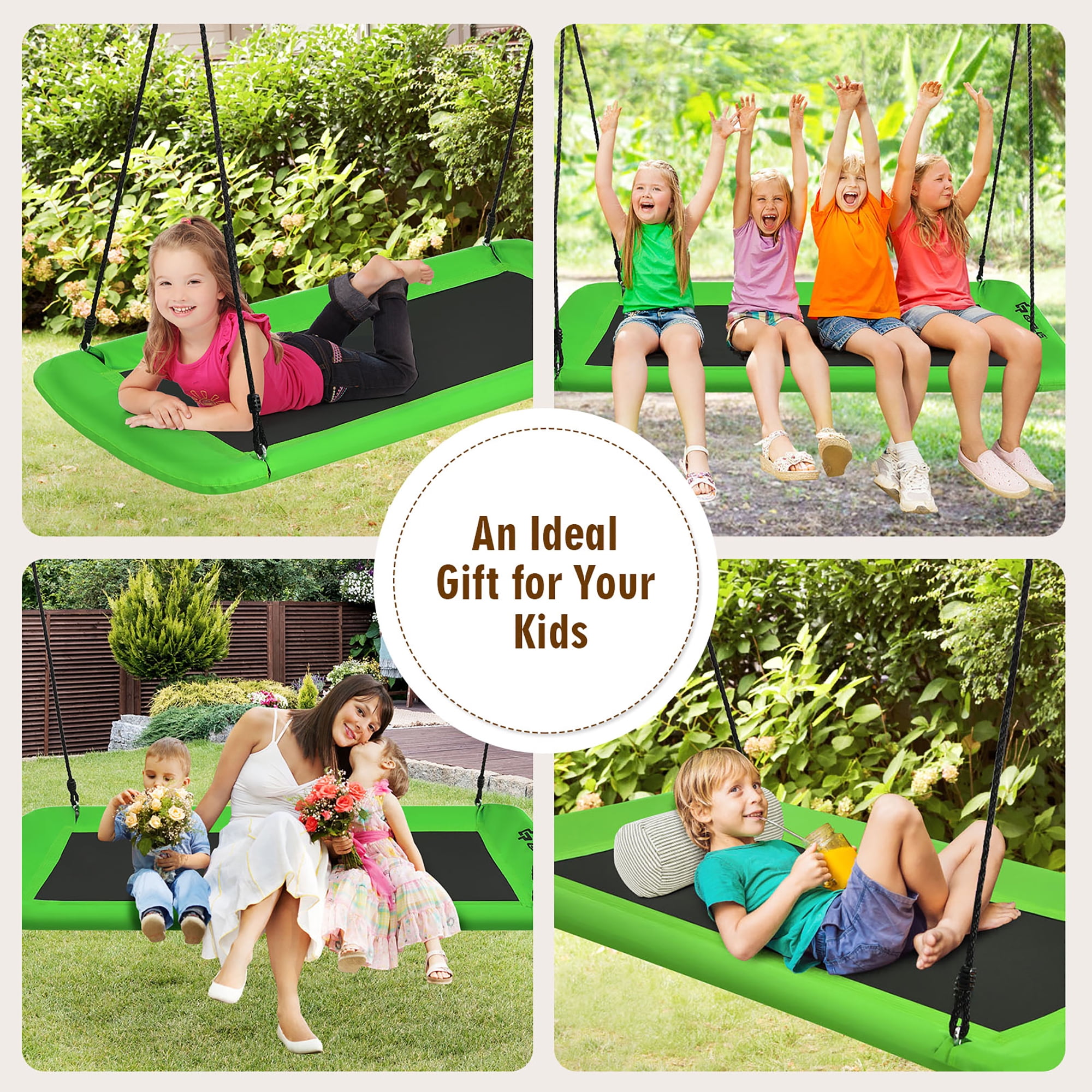 Costway Giant Platform Tree Swing with Hanging Straps (Green, 60 in) pd4s1