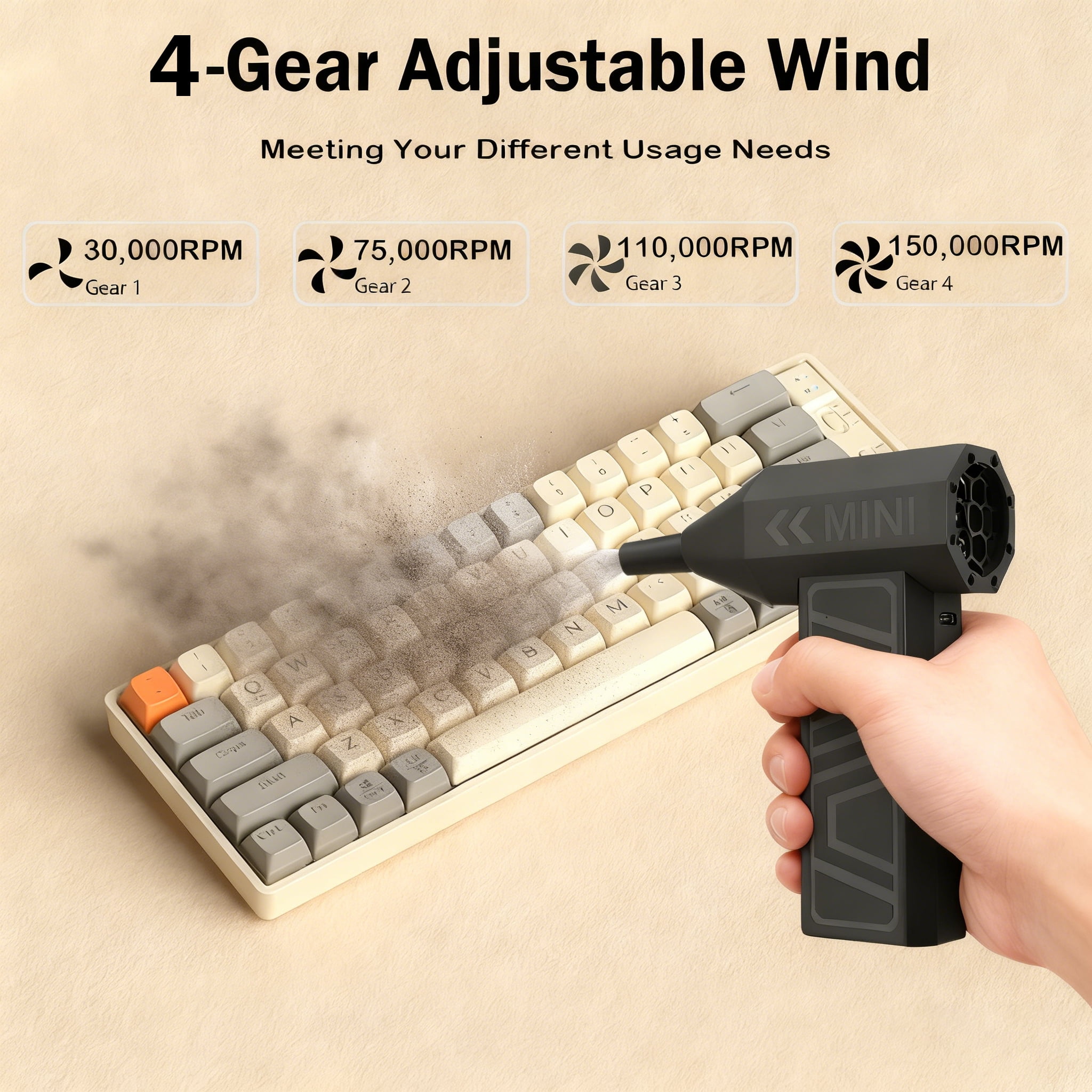 TIKBBRMG Electric Air Duster, Cordless Compressed Air Blower for Computer Keyboard and Car Cleaning (4.8 x 2.4 x 1.4 in) itedb
