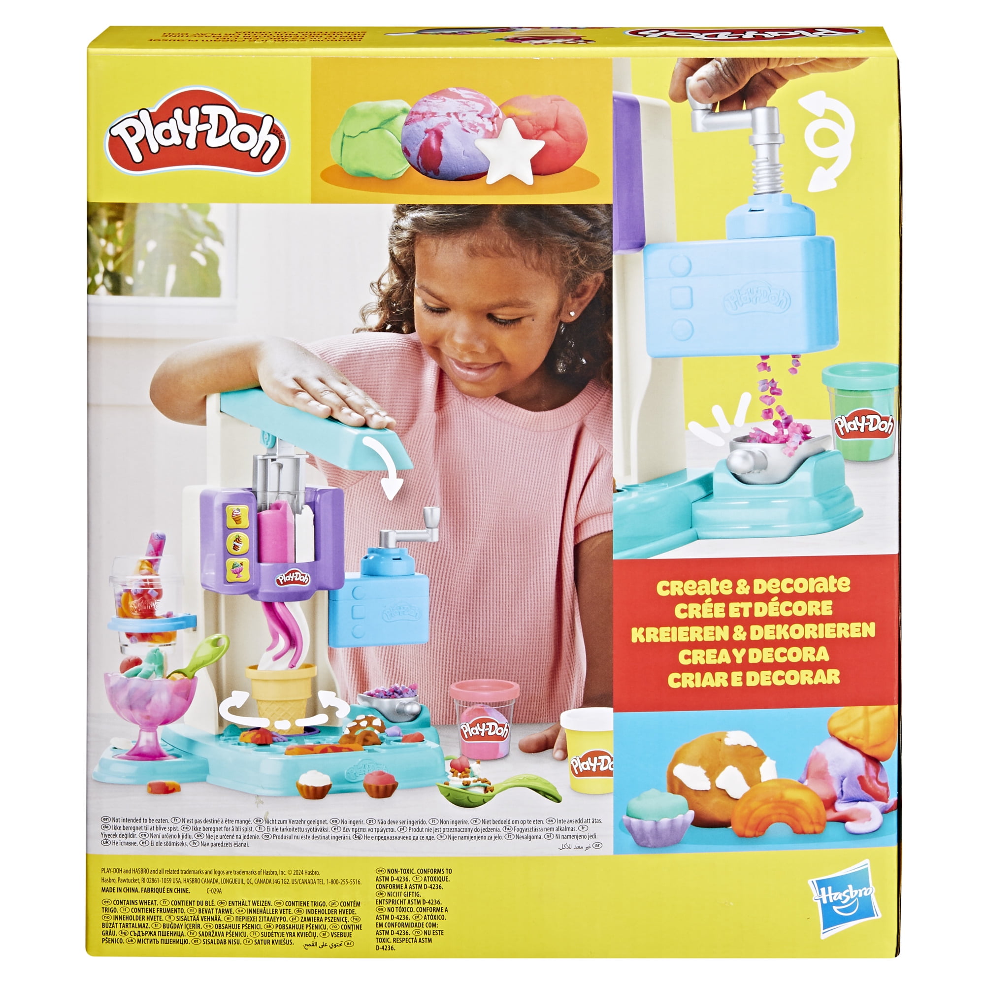 Play-Doh Rainbow Swirl Ice Cream Playset with Pretend Kitchen Accessories (Multi-Color, 10 oz Total) 93xo5