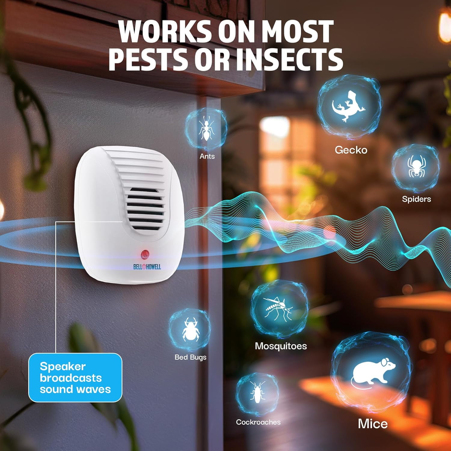 Bell + Howell Ultrasonic Pest Repeller (White, 4-Pack) bun8k