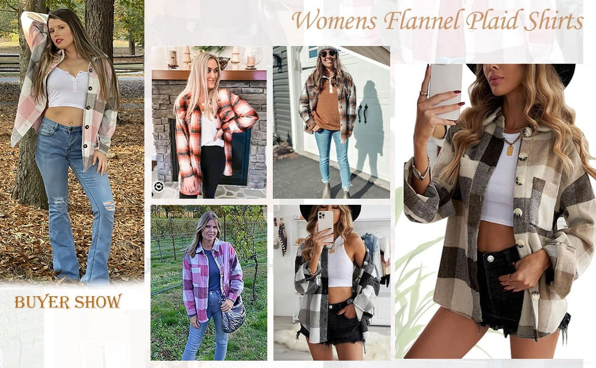 Fantaslook Womens Plaid Flannel Shacket Jacket Long Sleeve Button Down Boyfriend Shirt (Pink, M) 9tcuz
