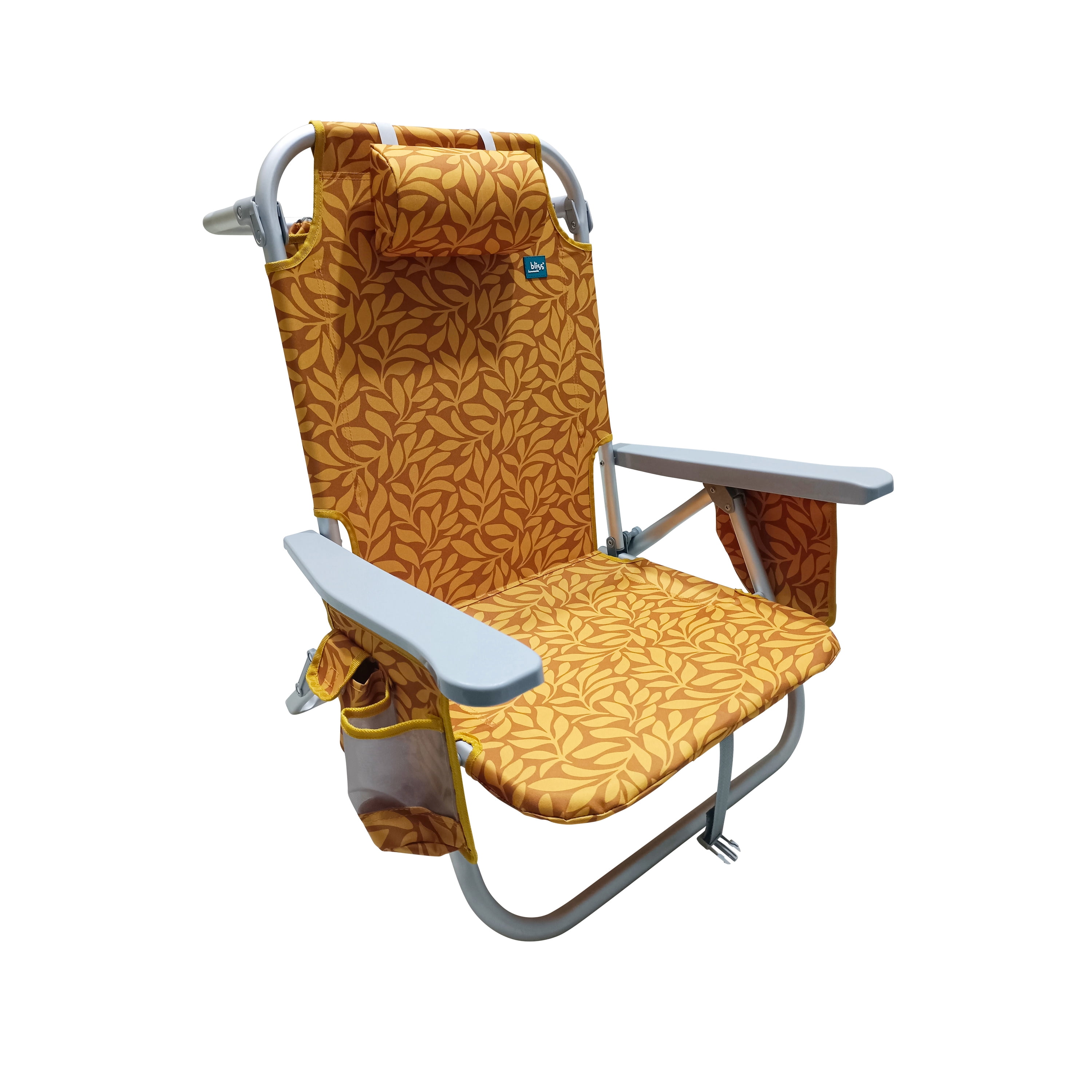Bliss Hammocks Aluminum Beach Chair with Detachable Cooler Bag and 5 Reclining Positions (Amber Leaf, 275 lb Capacity) emyx4