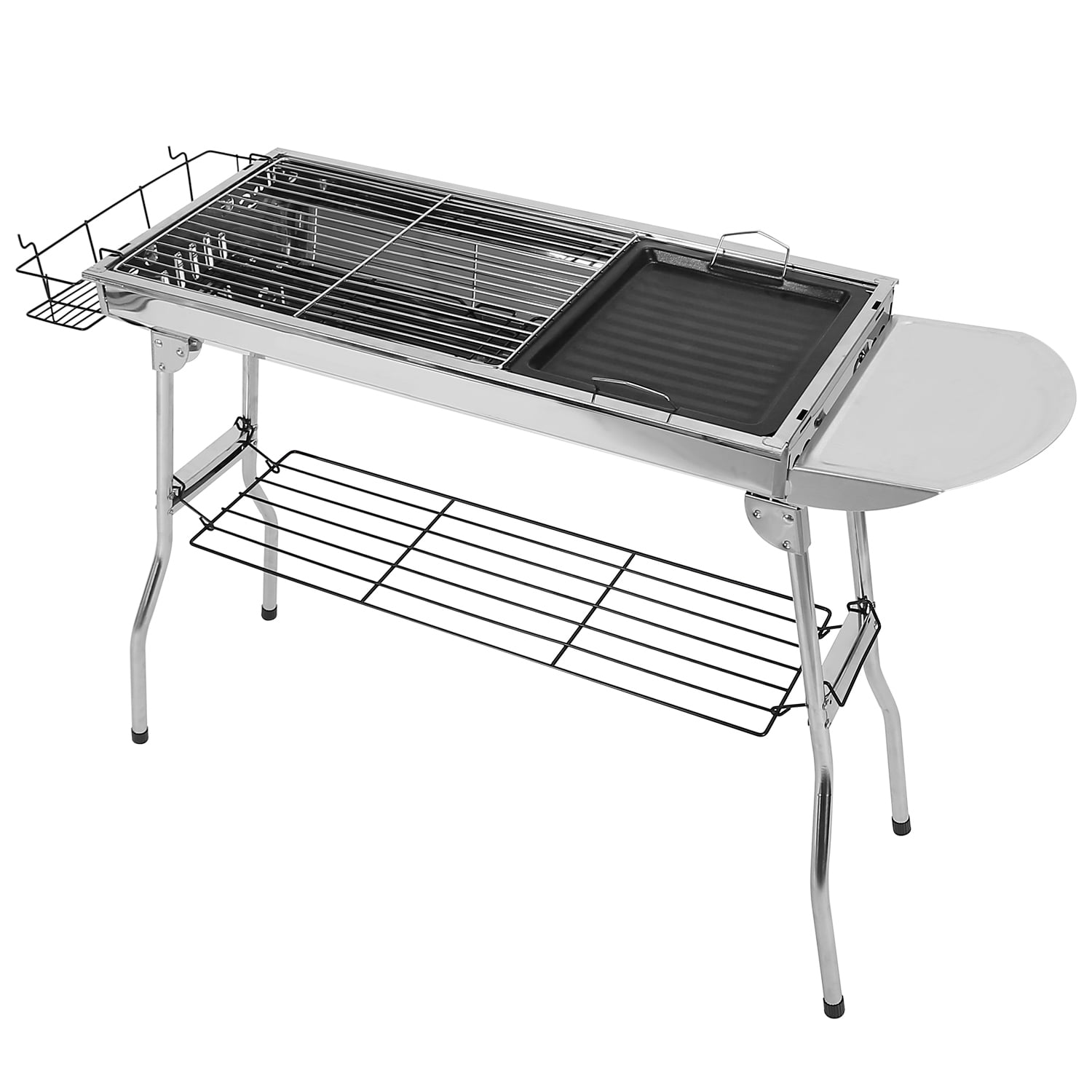 Generic Portable Foldable Charcoal BBQ Grill Stainless Steel Outdoor Cooking Station (Silver, 39 in) svwow