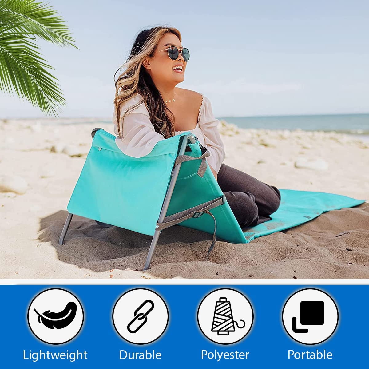 Bo-Toys Portable Beach Mat Padded Lounge Chair with Attached Tote (Blue, 21.25 in x 63.5 in) pw5hw
