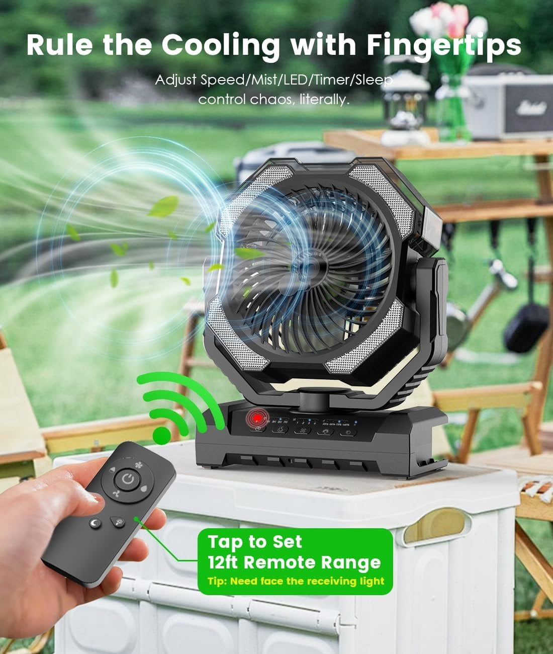 Generic Camping Misting Fan Portable Rechargeable Cooling Fan with LED Light and Remote (Black, 9 oz) vhk1z