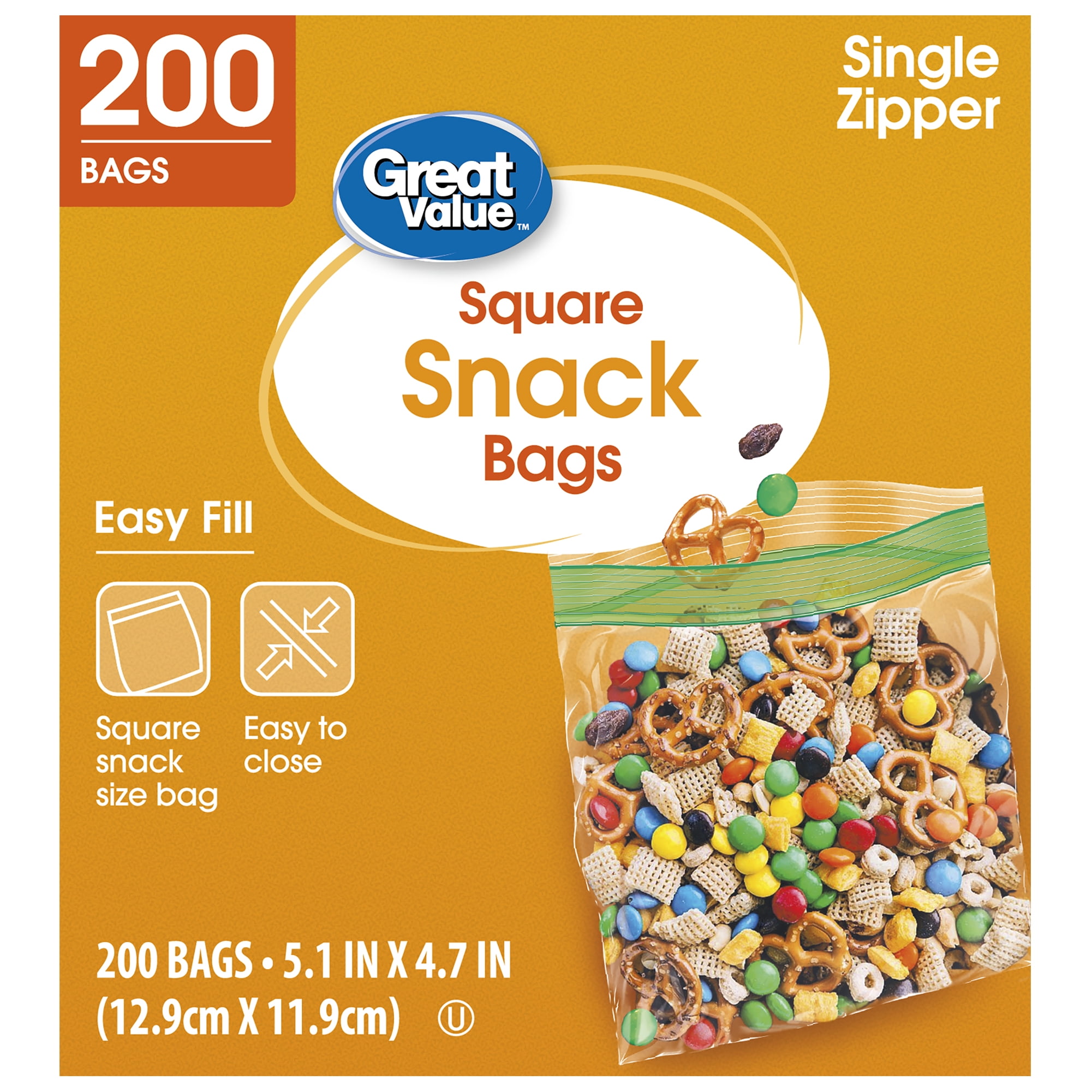 Great Value Fresh Seal Zipper Square Snack Bags (Clear, 4 Pack, 800 Total Count) icd6d